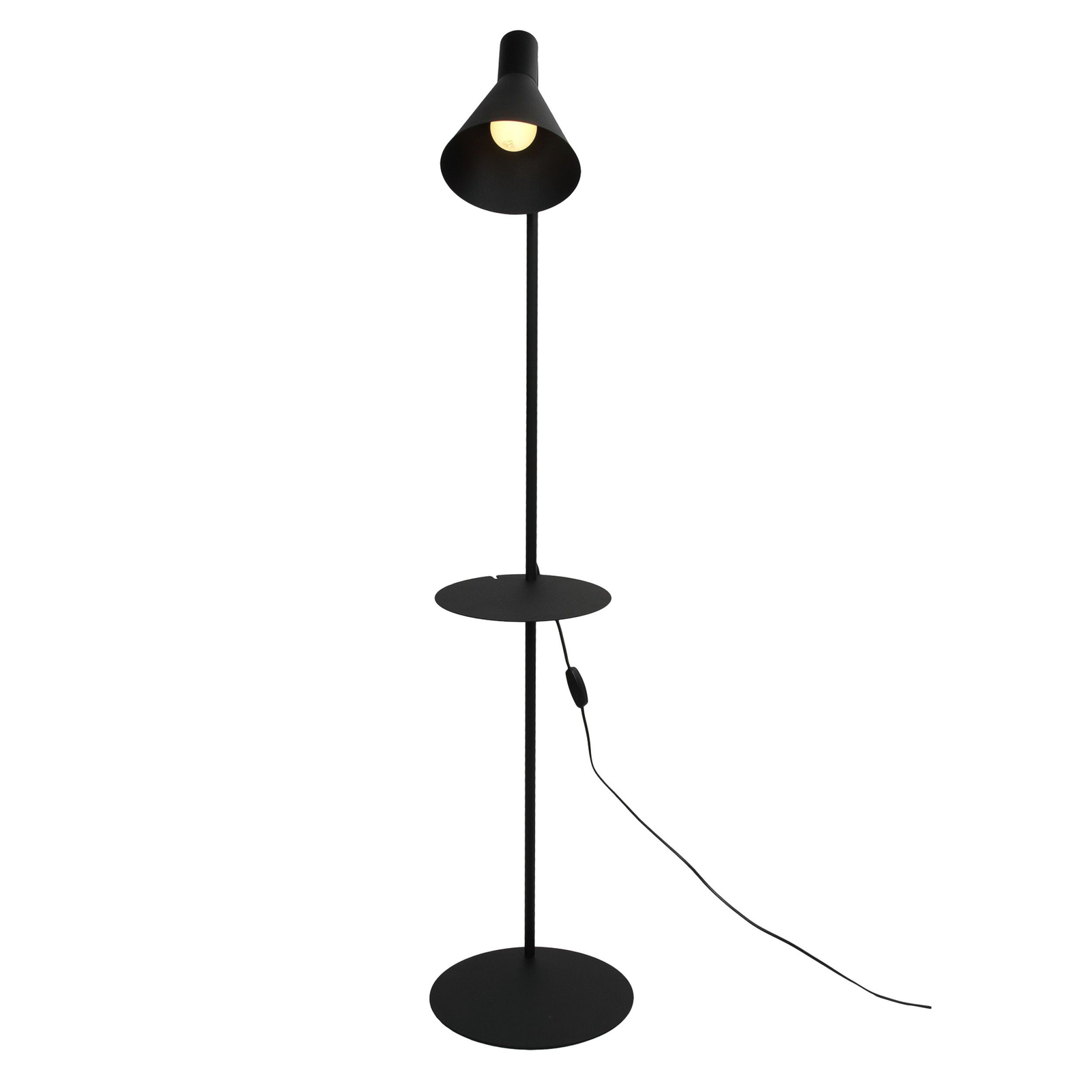 Lampa stojąca Jump, czarna, regulowana, półka