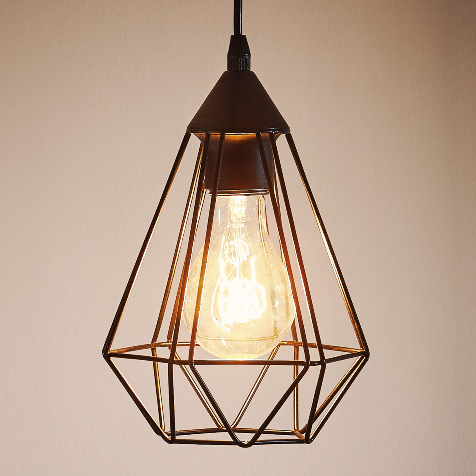 EGLO Tarbes hanging light, 1-bulb, 17.5 cm black, for Living / Dining Room, metal, E27, 60 W, energy efficiency: A++