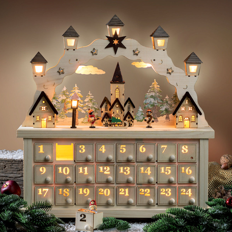 LED-Schwibbogen Weihnachtsdorf m. Adventskalender