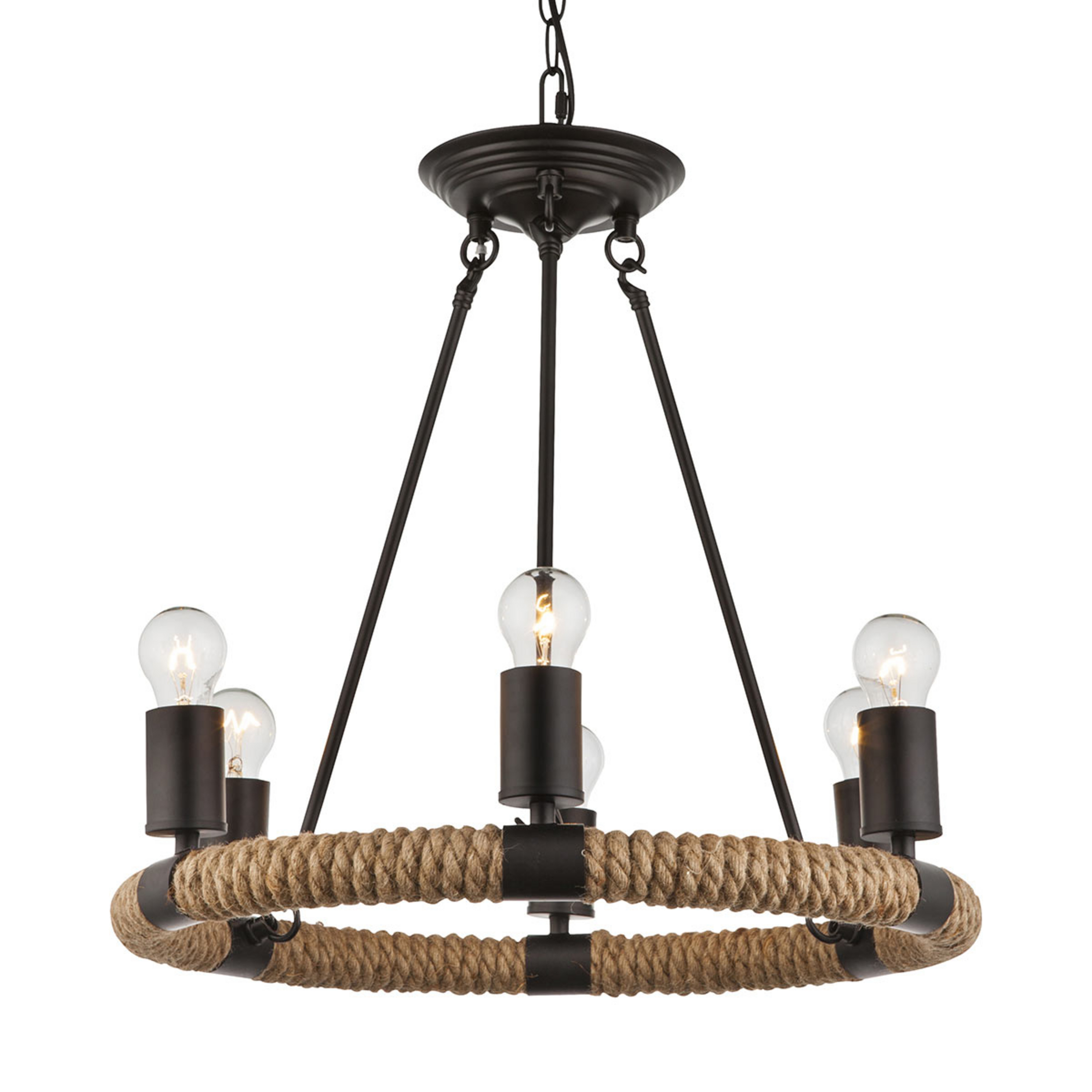 Runde LED-Pendellampe Ulleu mit Hanfseil 6-flg.