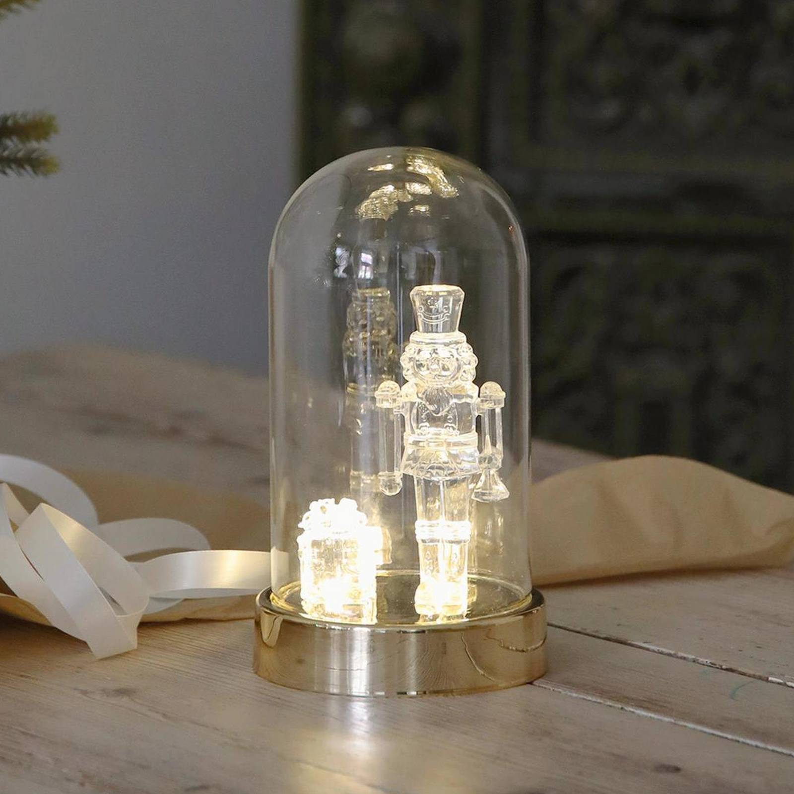 Markslöjd LED sfeerlamp Isla, messing/helder, notenkraker, hoogte 20 cm