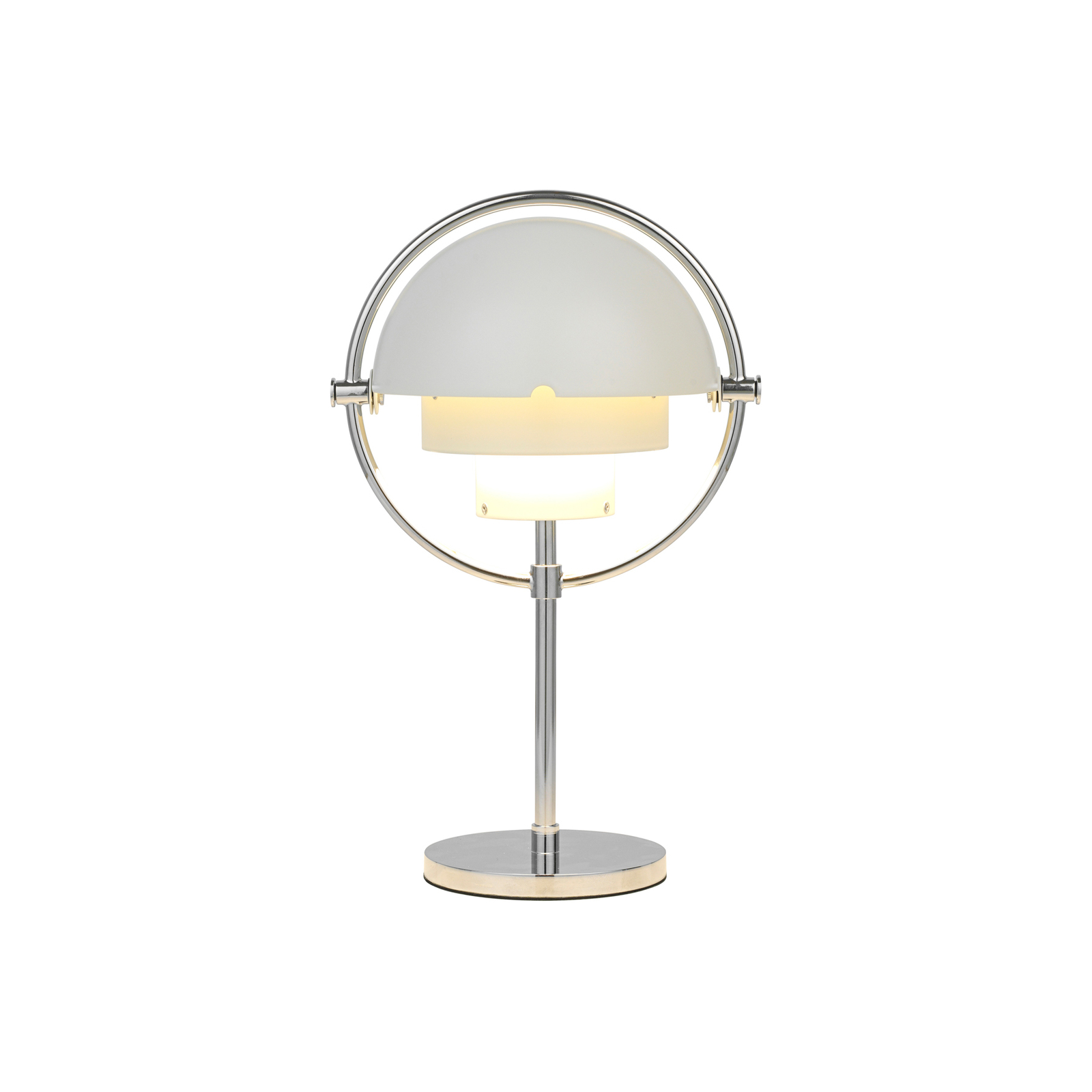 GUBI Multi-Lite genopladelig bordlampe, højde 30 cm, krom/hvid