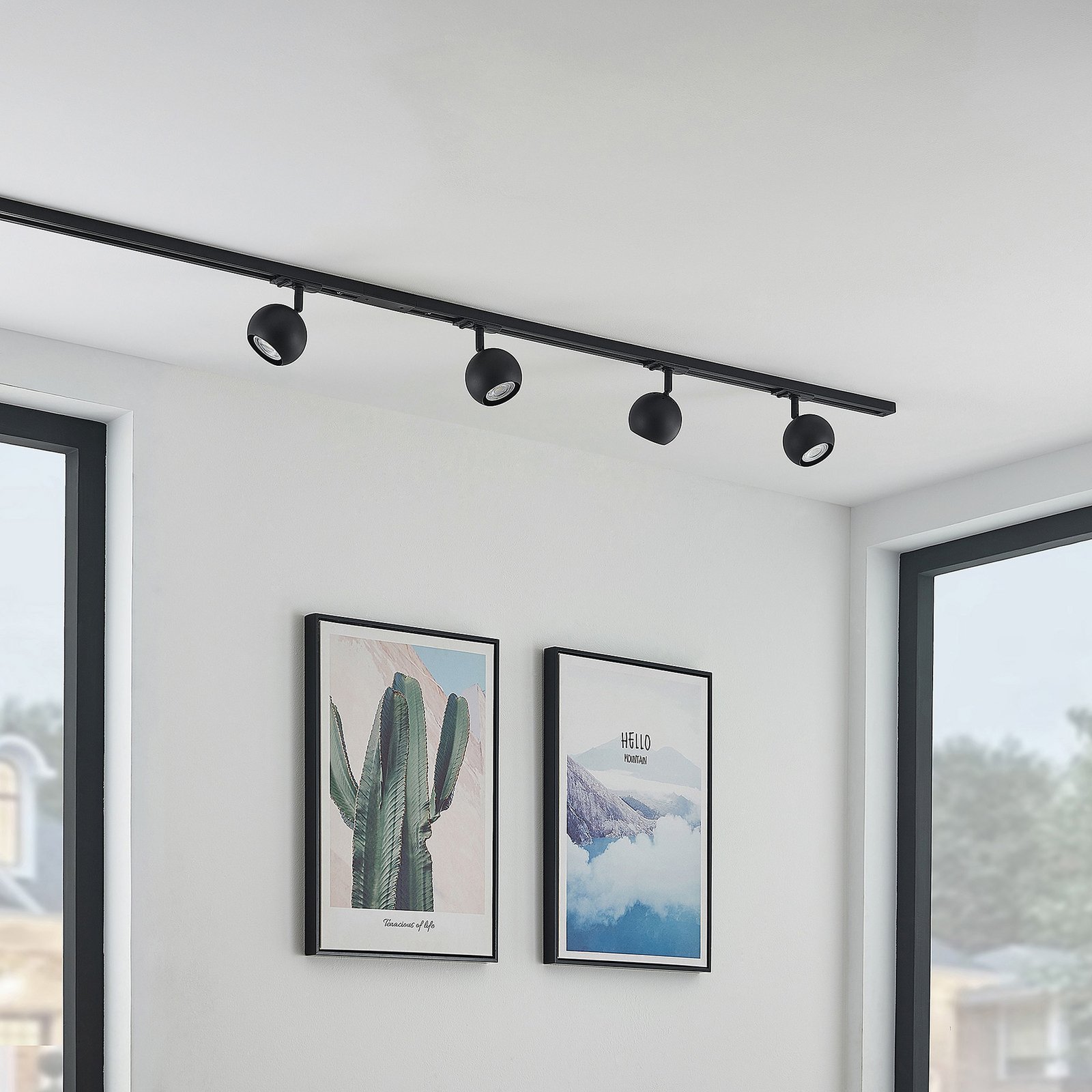 Lindby track lighting system Linaro, GU10, 4-bulb, black, Ø 9 cm