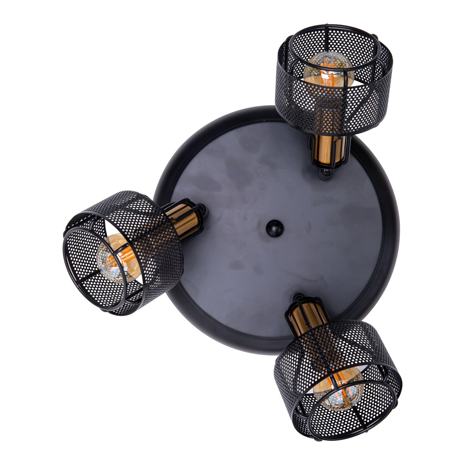 Plafondlamp Foro, 3-lamps, zwart/goud