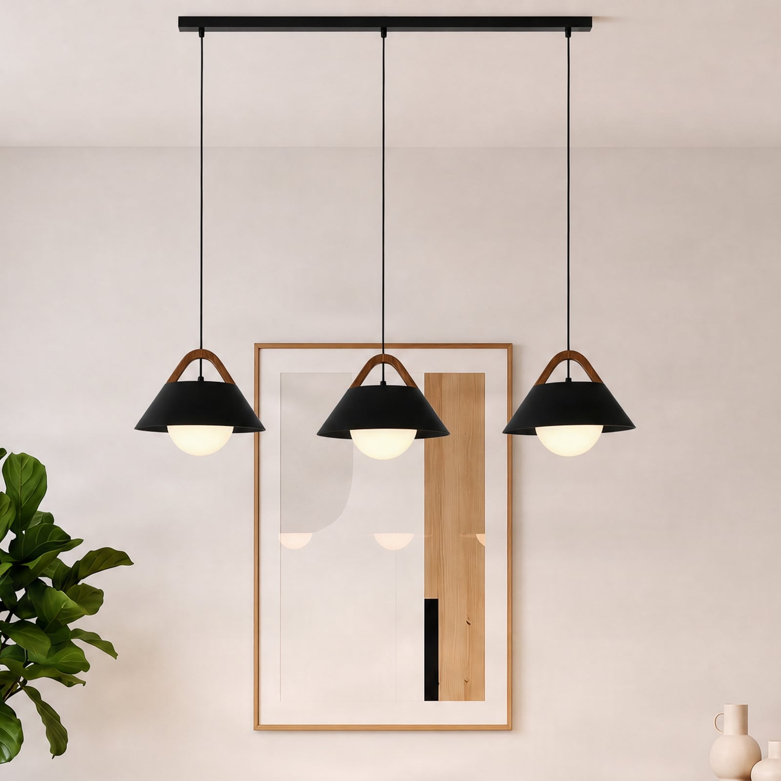 Funda-riippuvalo, musta, pituus 110 cm, 3-lamppuinen, metalli/lasi