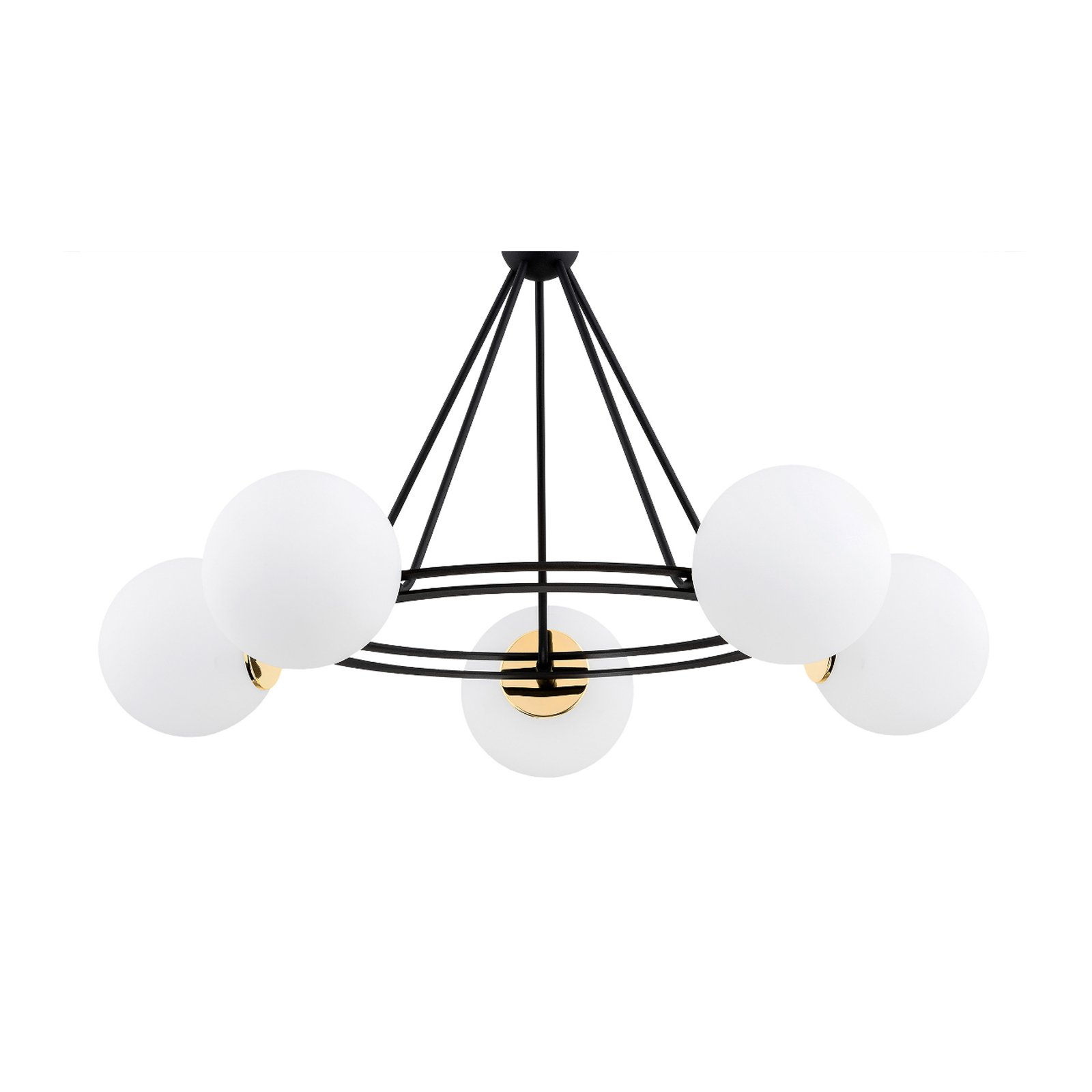 Amalfi pendant light, 5-bulb, white glass shades
