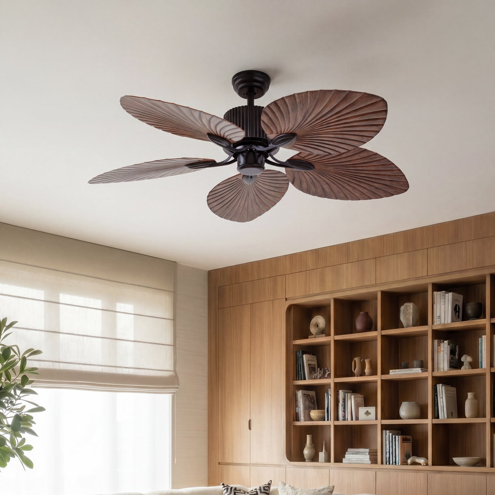 Ventilateur de plafond Lucande Silvaris Ø 132 cm, aspect bois, courant continu, Ventilateur de plafond Lucande Silvaris Ø 132 cm, aspect bois, courant continu,