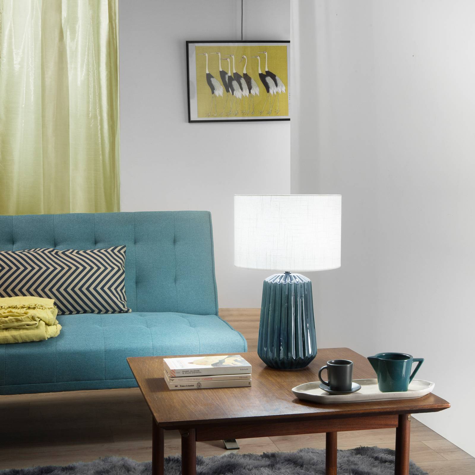 Tischlampe Kiowa, Höhe 46 cm, blau/weiß, Keramik/Stoff günstig online kaufen