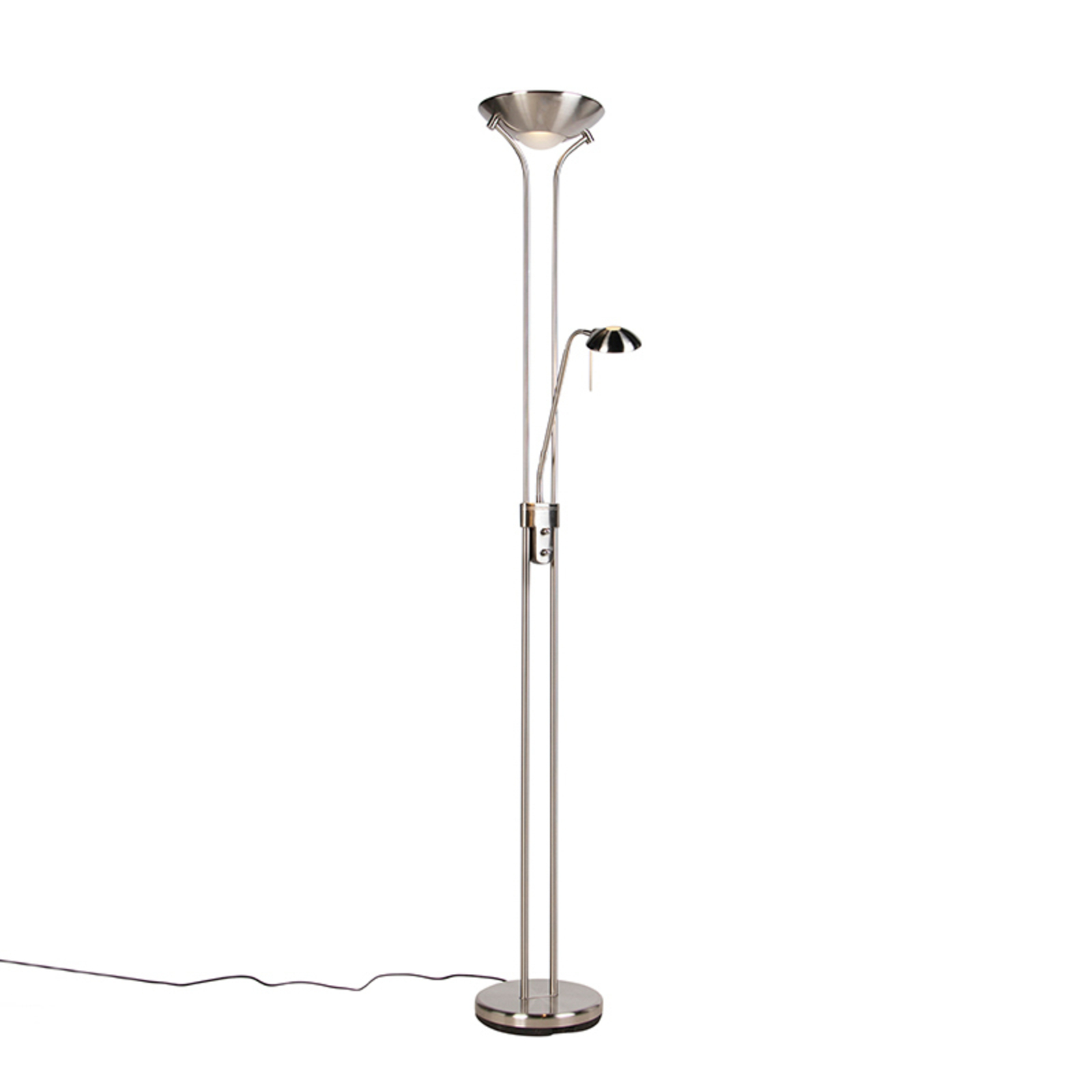 LED-uplight-golvlampa Diva med läslampa, stål