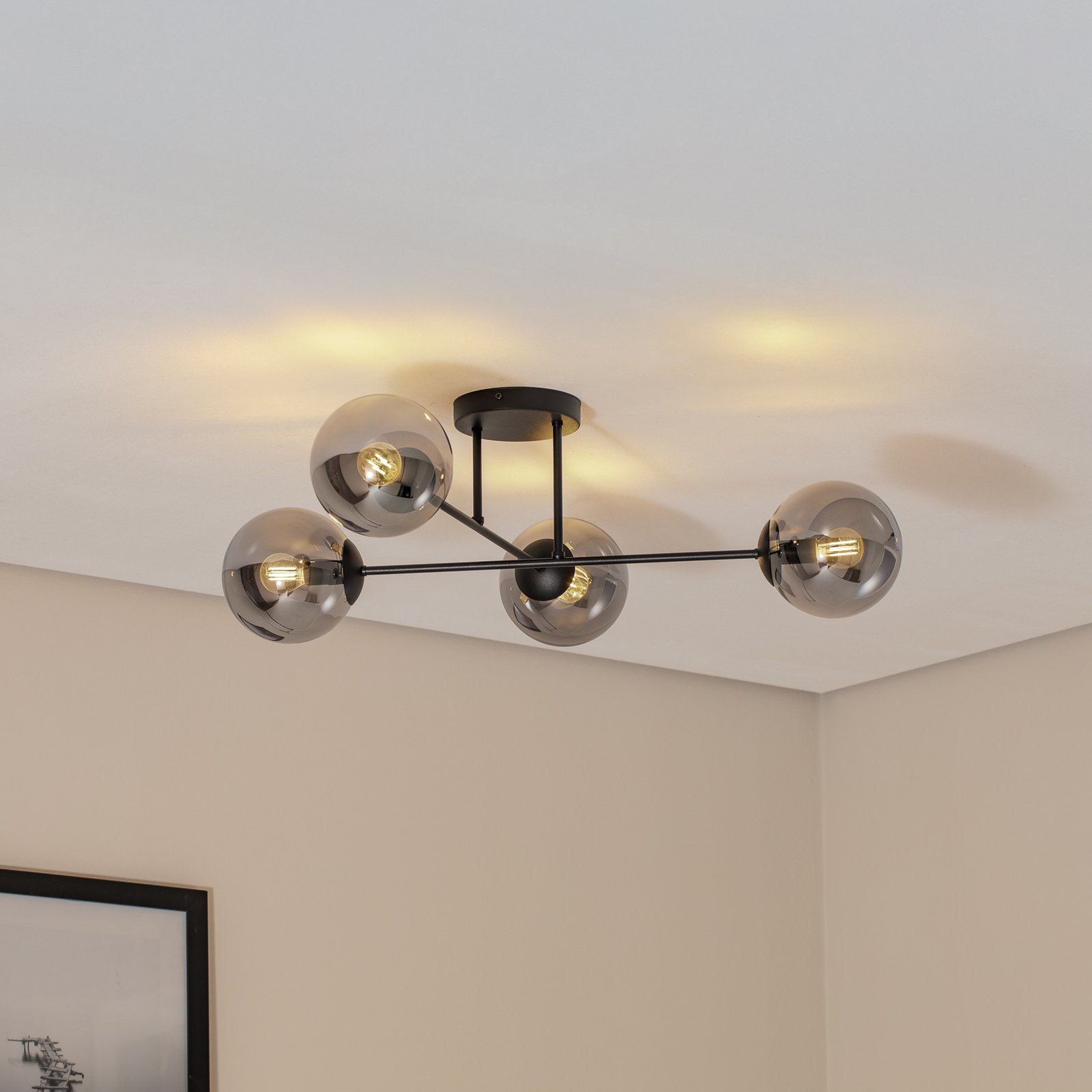 Lampa sufitowa Glassy, 4-punktowa krzyżowa czarna/grafitowa