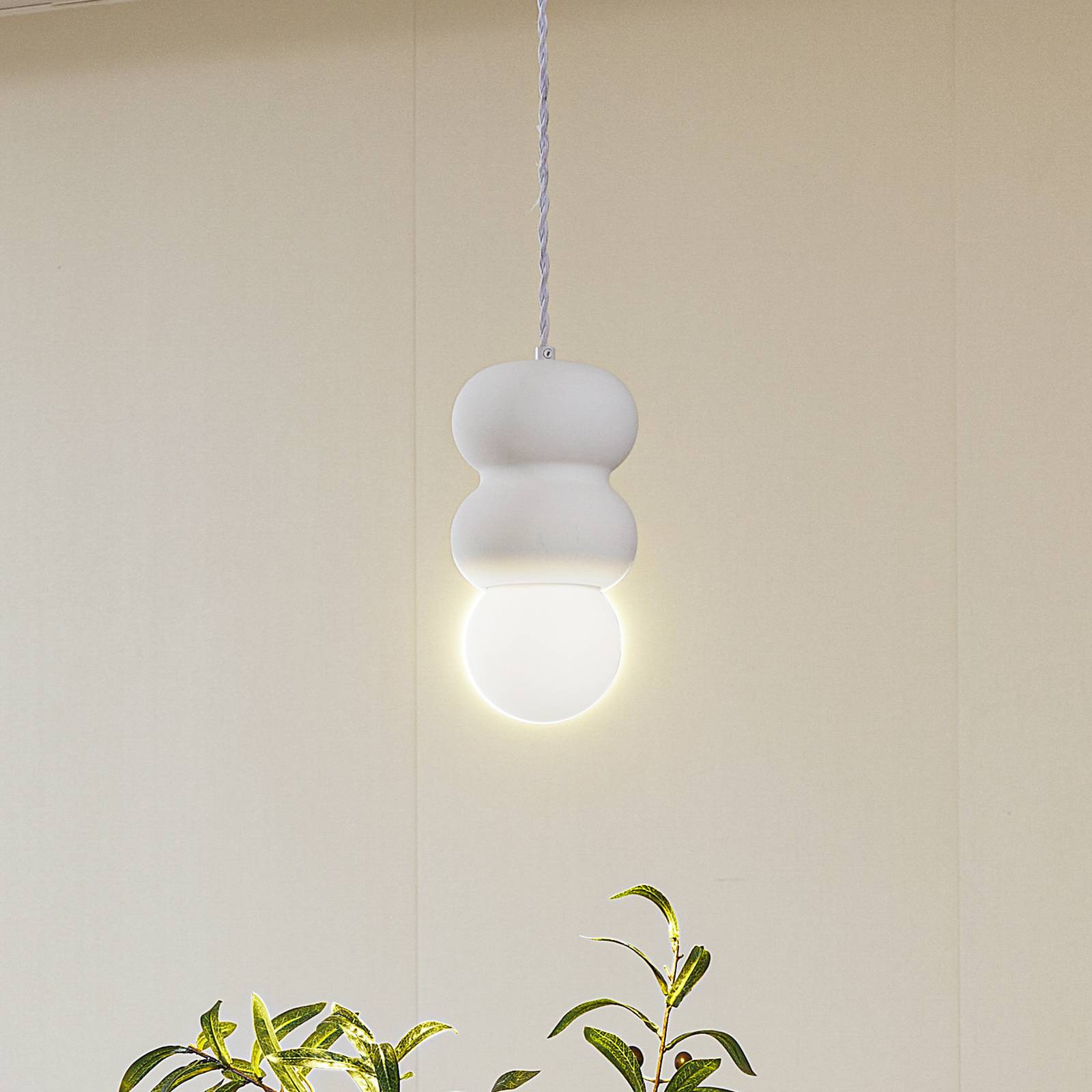 Lampa wisząca Lindby Nielson Ø 12 cm biała gipsowa