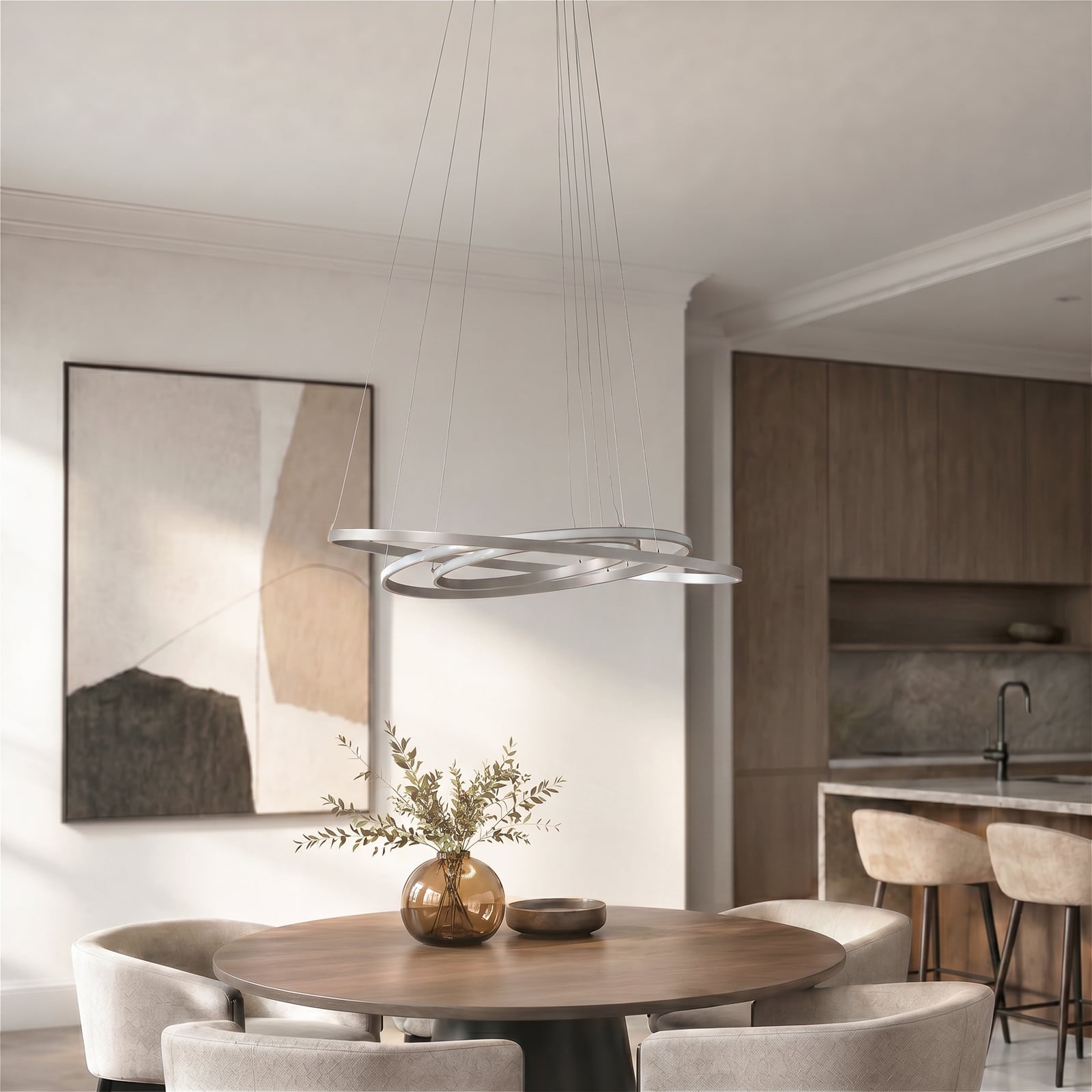 Lucande LED-riippuvalaisin Ezana, nikkeli, metalli, Ø 80 cm