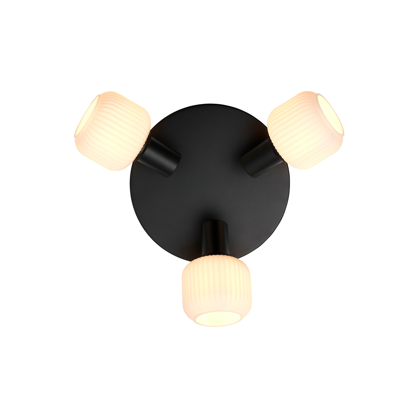 Milford Mini loftslampe, 3-lys, sort, riflet glas