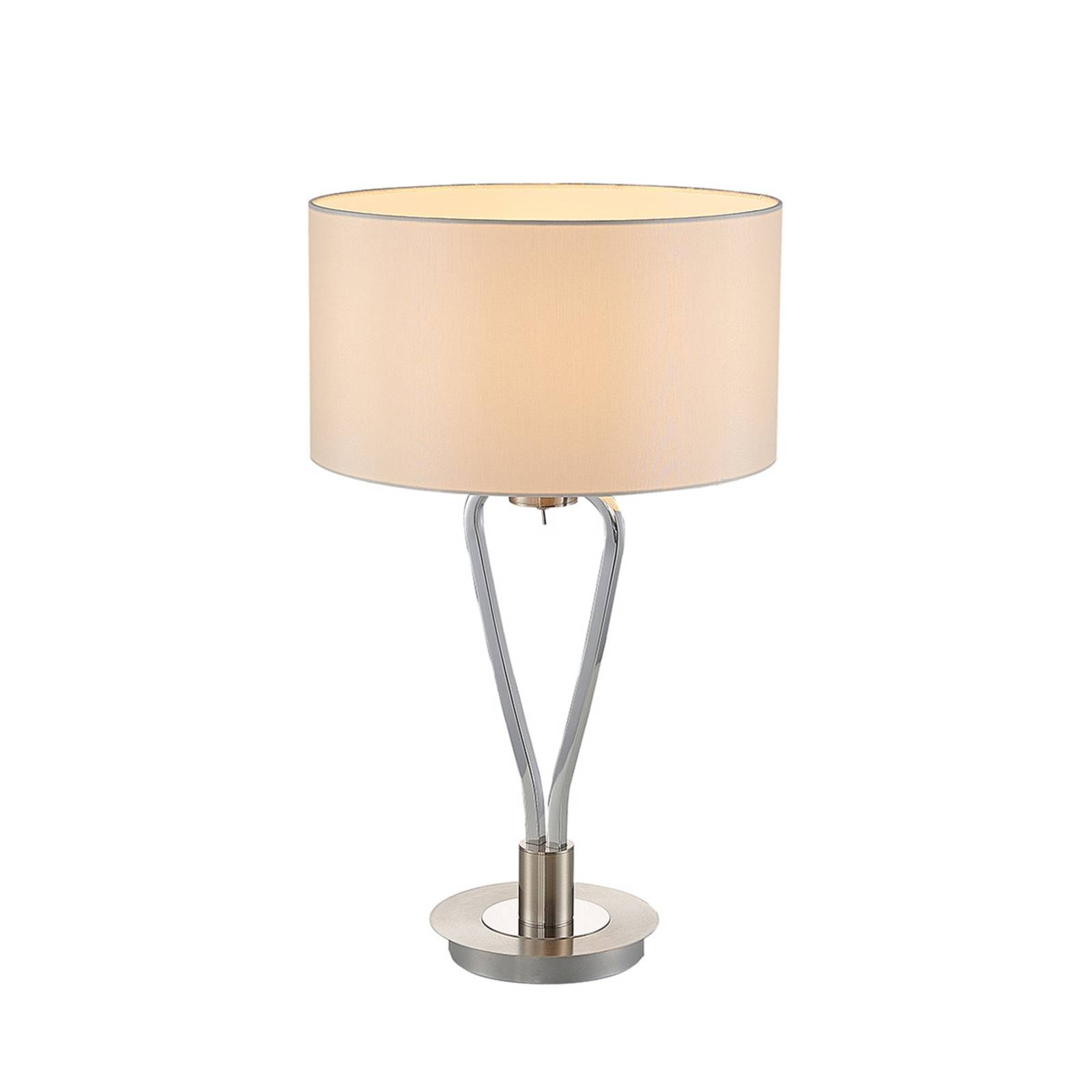 Lucande Gyda fabric table lamp, satin nickel, for Living / Dining Room, fabric, metal, E27, 60 W, H: 58.5 cm