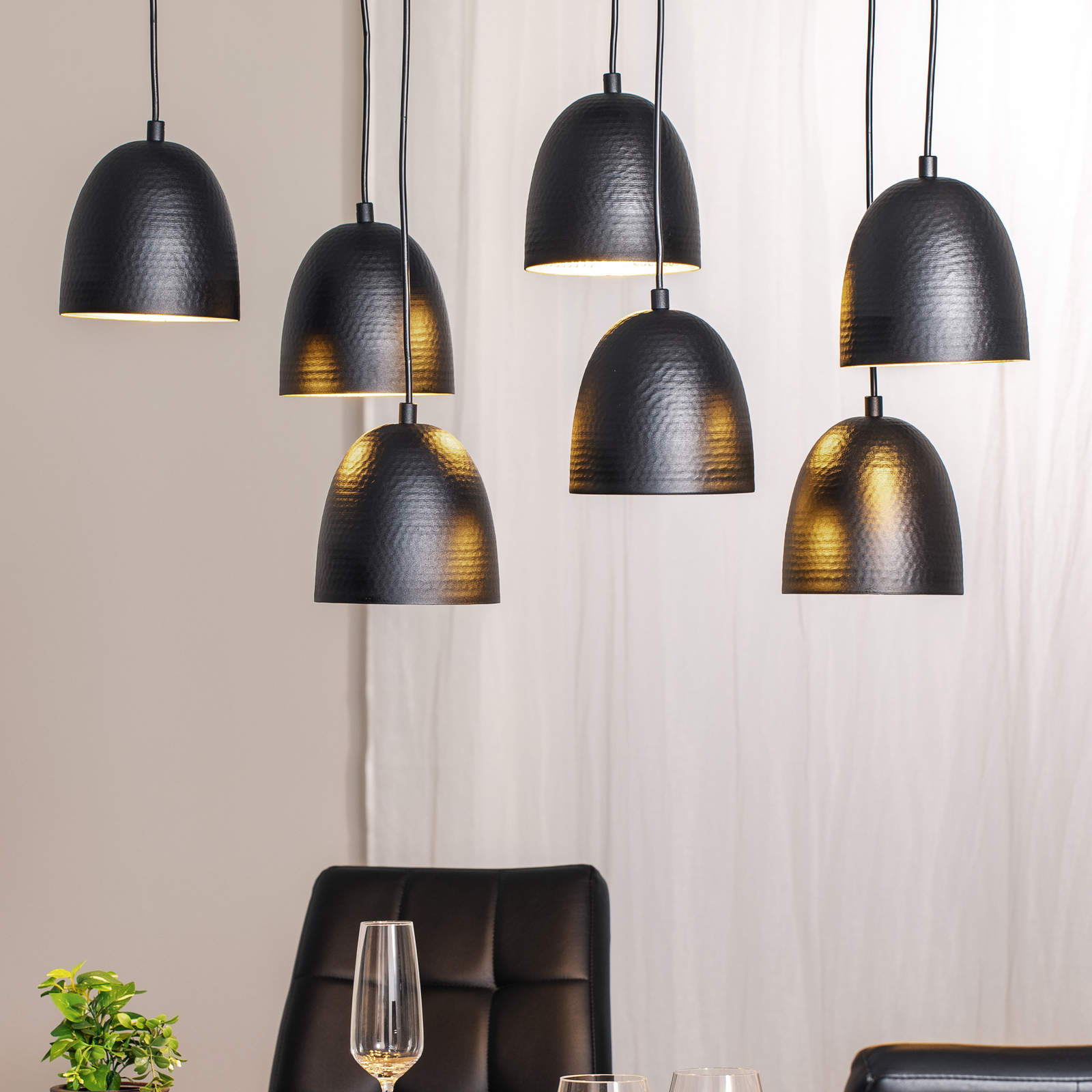 Suspension Tattoo 6181, noir, métal, à 7 lampes