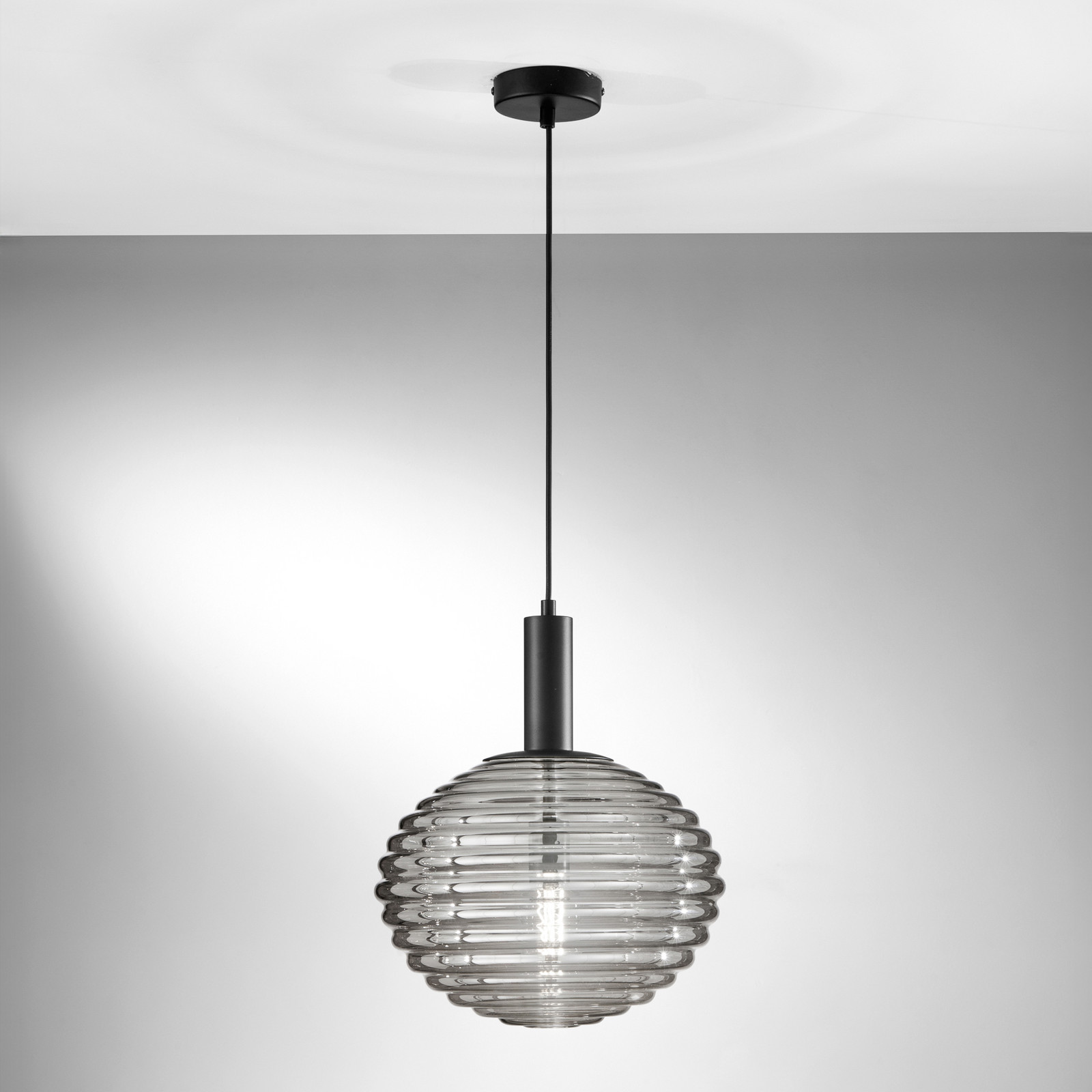 Eco-Light Lampă suspendată Ripple negru/gri fumuriu Ø 32 cm - Camera de zi / sufragerie - modern - negru/gri gri fumuriu - Sticlă