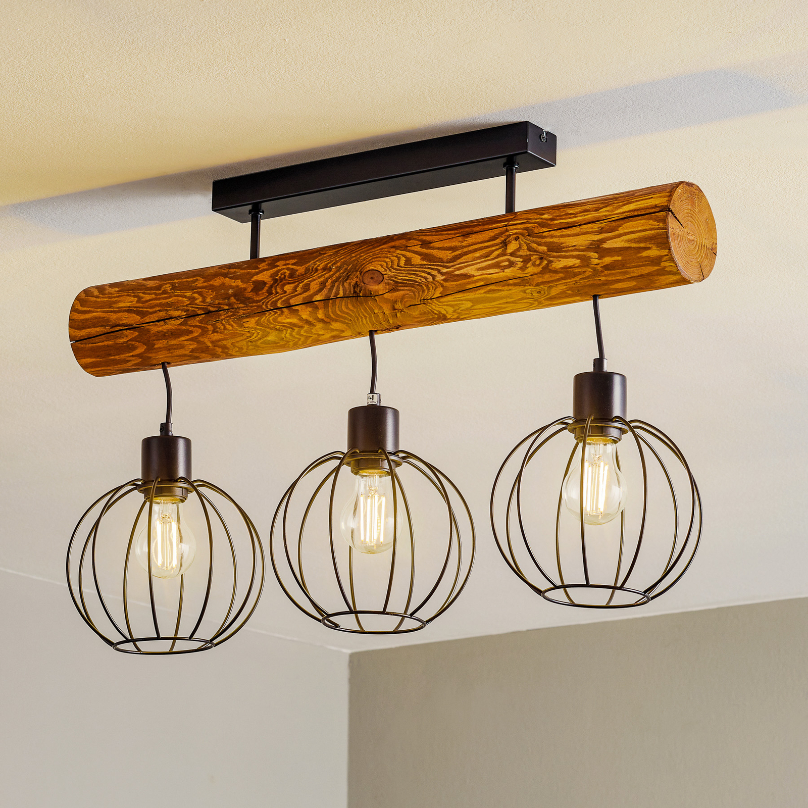 Karou loftlampe, 3 lyskilder, brunbejdset