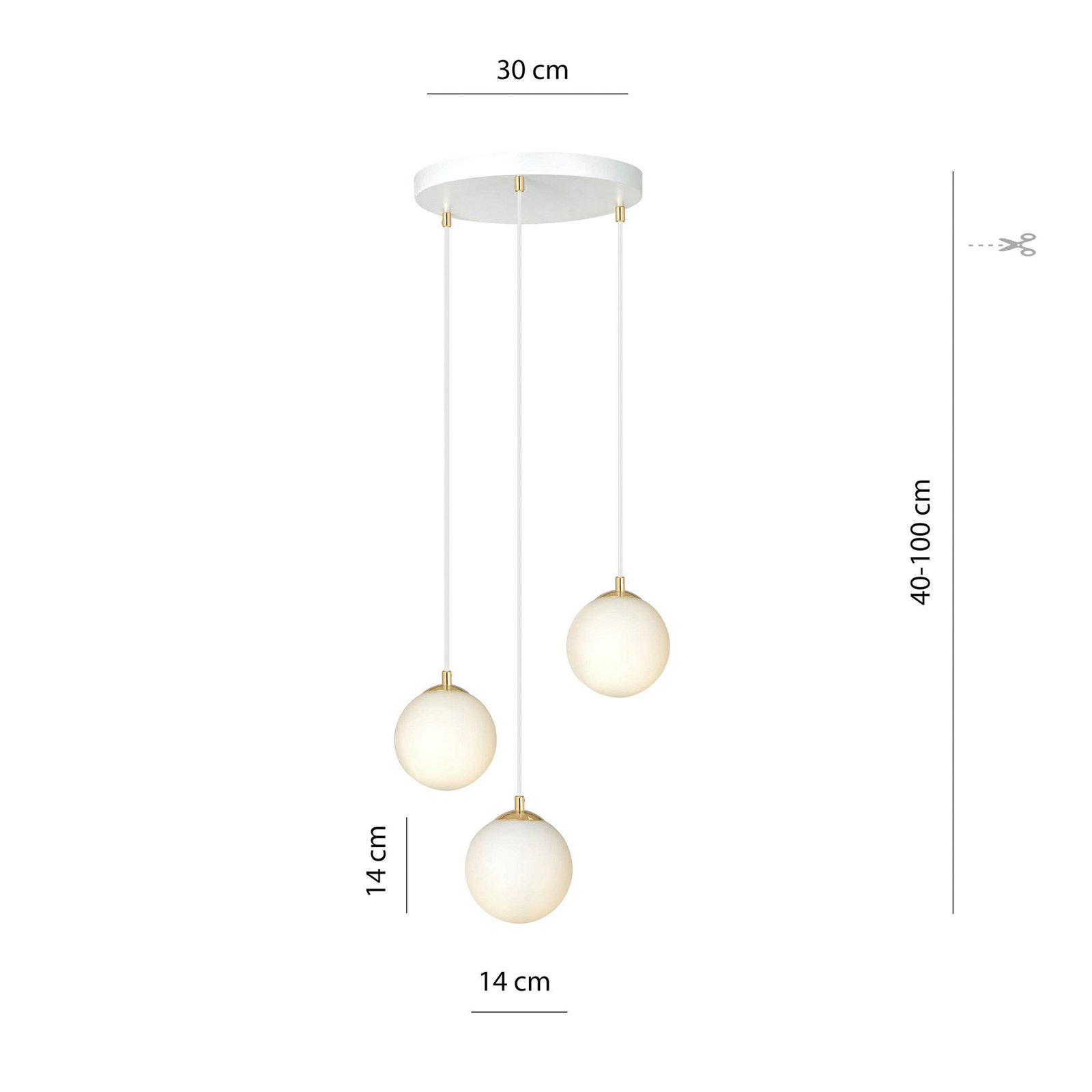 Hängeleuchte Royal, 3-flg., opalweiß/weiß, Glas, E14