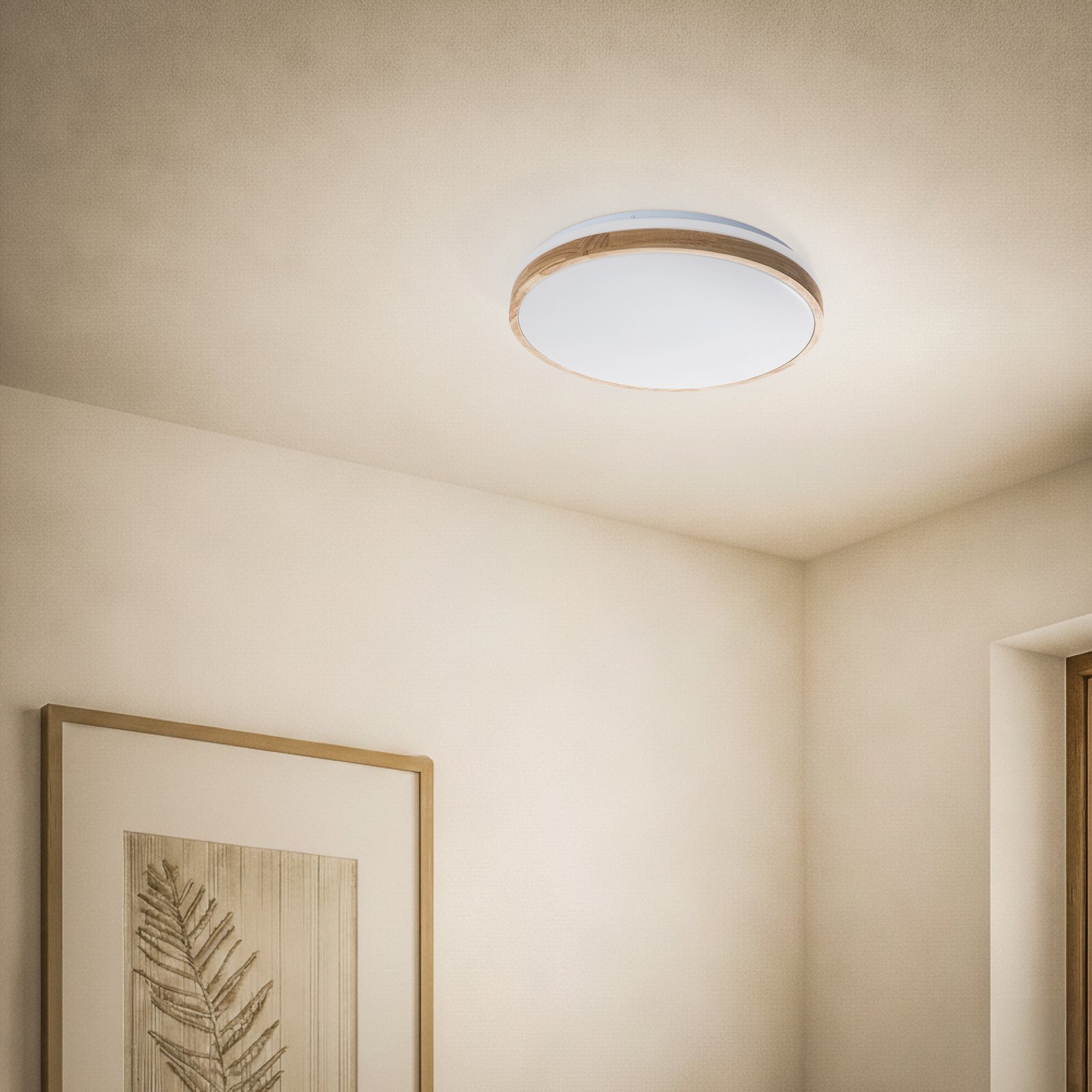 Lindby LED-taklampa Emiva, Ø 49 cm, CCT, trä