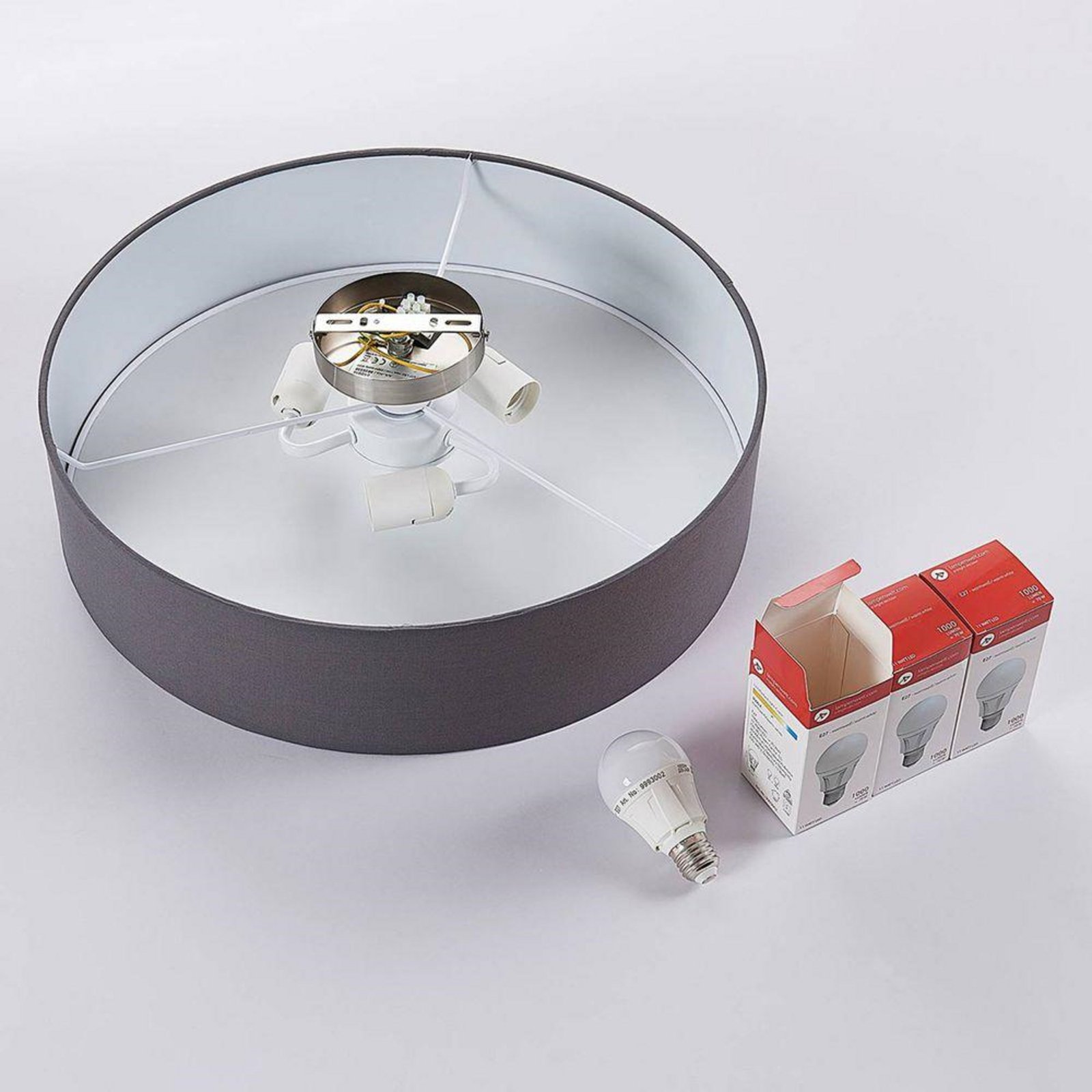 Lindby Deckenleuchte Sebatin, Ø 50 cm, grau, Stoff, E27