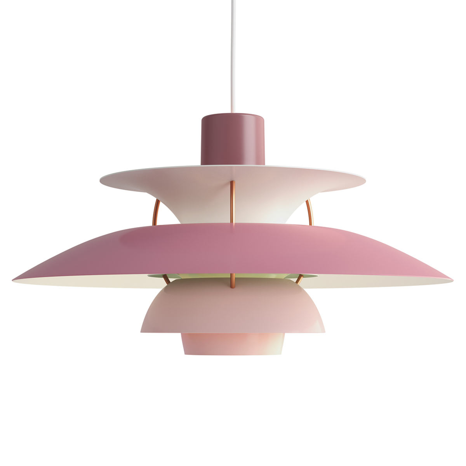 Louis Poulsen PH 5, designer pendant lamp pink, for Living / Dining Room, aluminium, E27, 75 W, energy efficiency: A++, H: 26.7 cm