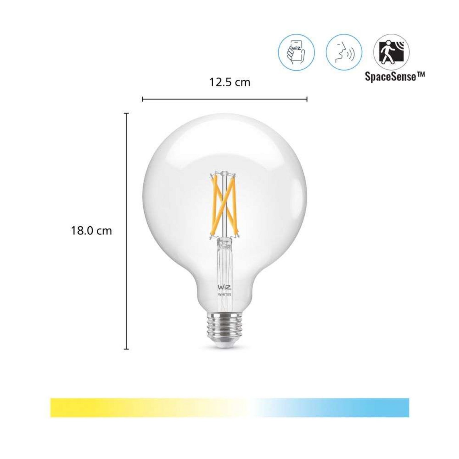 Bulb Smart TW 7W 806lm 2700-6500K Globe Giant Clear E27 - WiZ