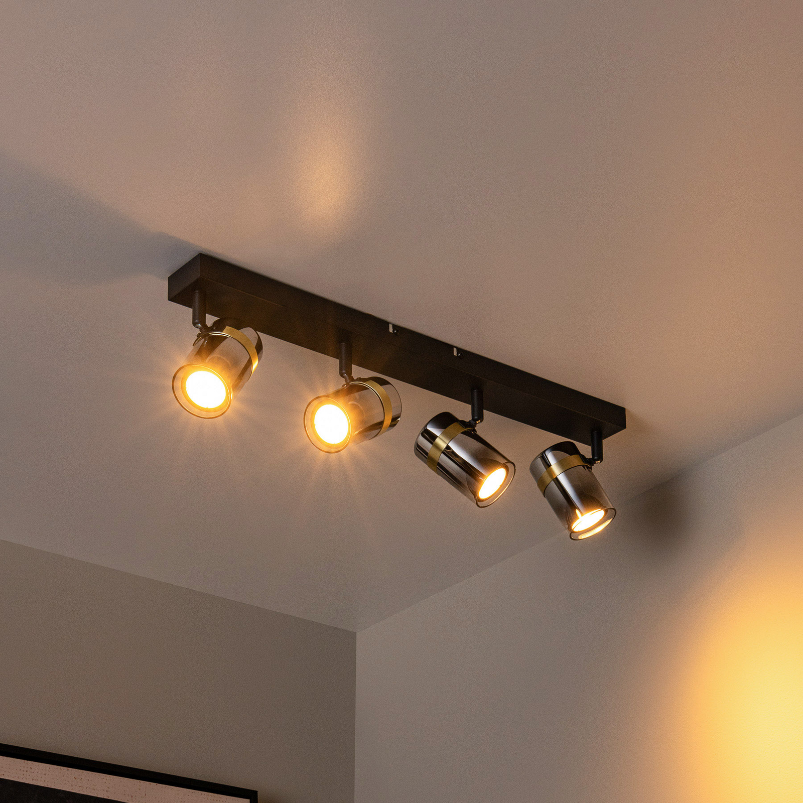 Deckenstrahler Upton, Länge 56 cm, schwarz/rauchgrau, 4-flg.