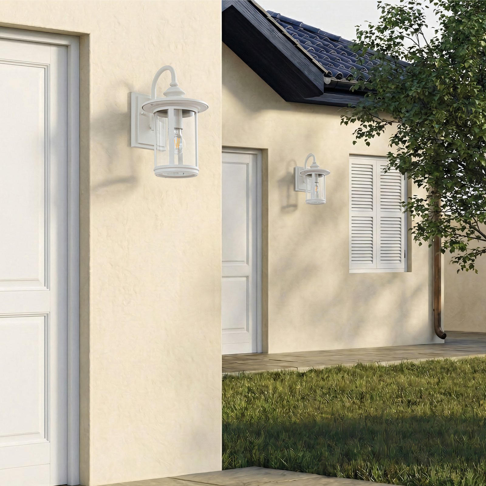 Lindby zunanja stenska svetilka Zayn, bela, steklo, višina 33 cm, IP23