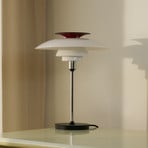 Louis Poulsen tafellamp PH80, wit/rood/chroom, hoogte 40 cm
