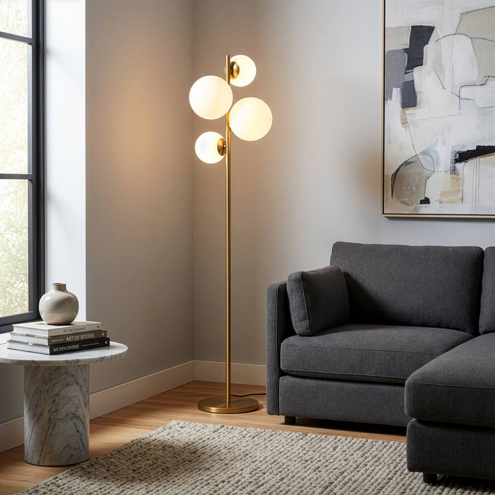 Stehleuchte Fazli, goldfarben, Glas/Metall, Höhe 162 cm, E14 günstig online kaufen