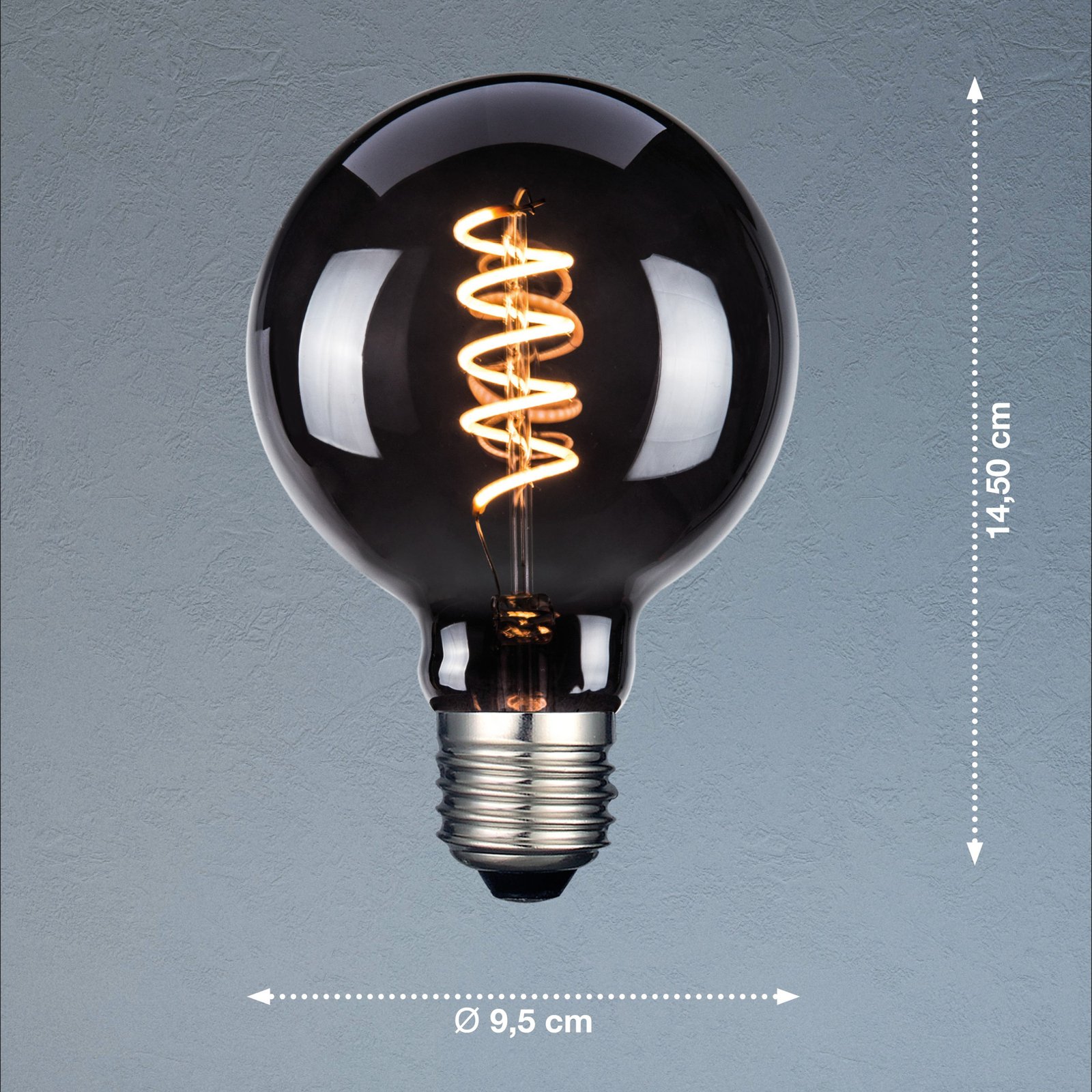 LED-pære, E27, G95, røykfarget, 4 W, 1800 K, 60 lm