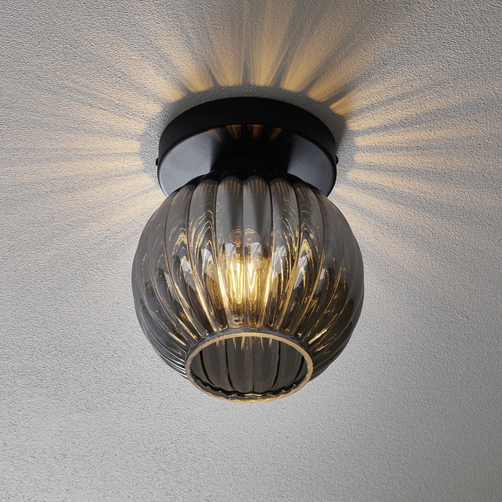 Freelight Zucca ceiling light, glass lampshade, smoke, for Living / Dining Room, metal, glass, E27, 40 W, energy efficiency: A++, H: 22 cm