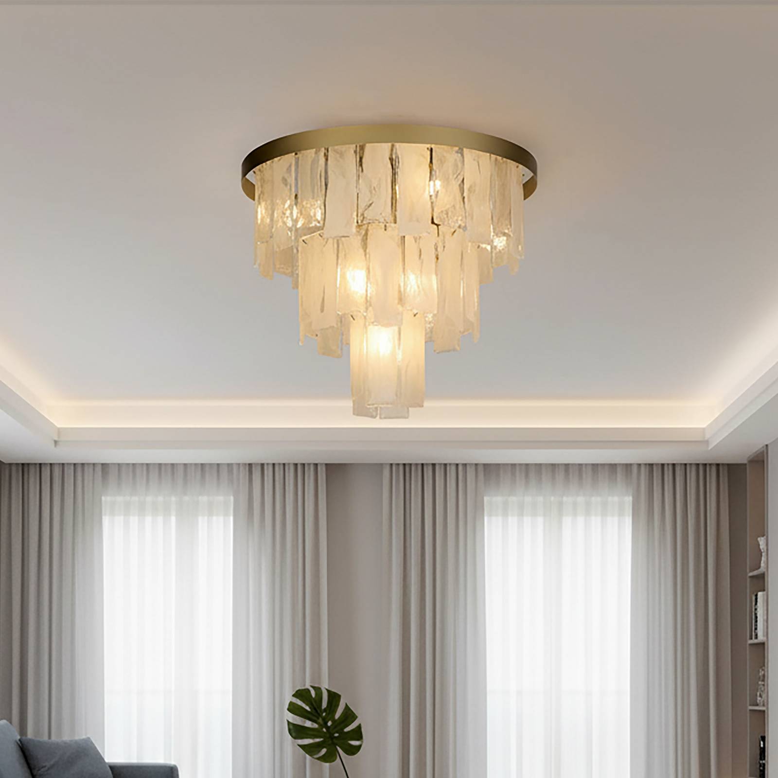 Searchlight Plafondlamp Formalux, goudkleurig, glas, 6-lamps, E14