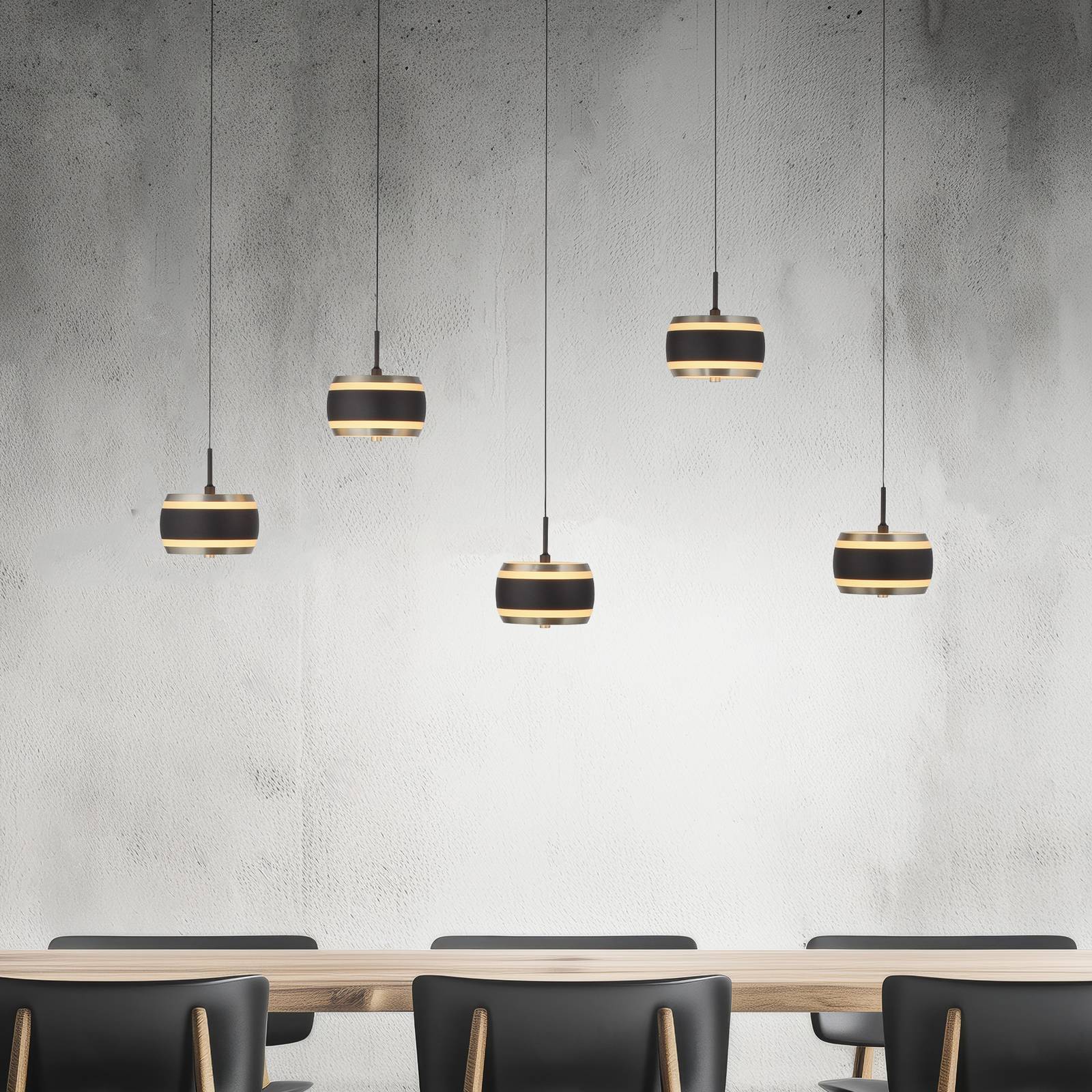 Żyrandol LED PURE Falling Rings czarna długość 101 cm 5-punktowa