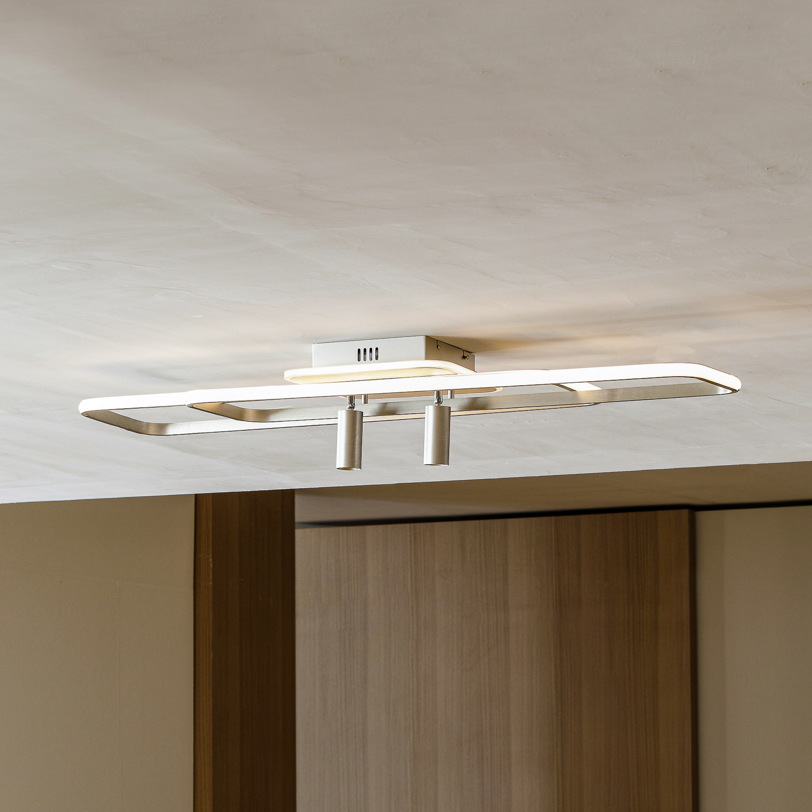 Lucande Tival plafoniera LED, lunga, nichel