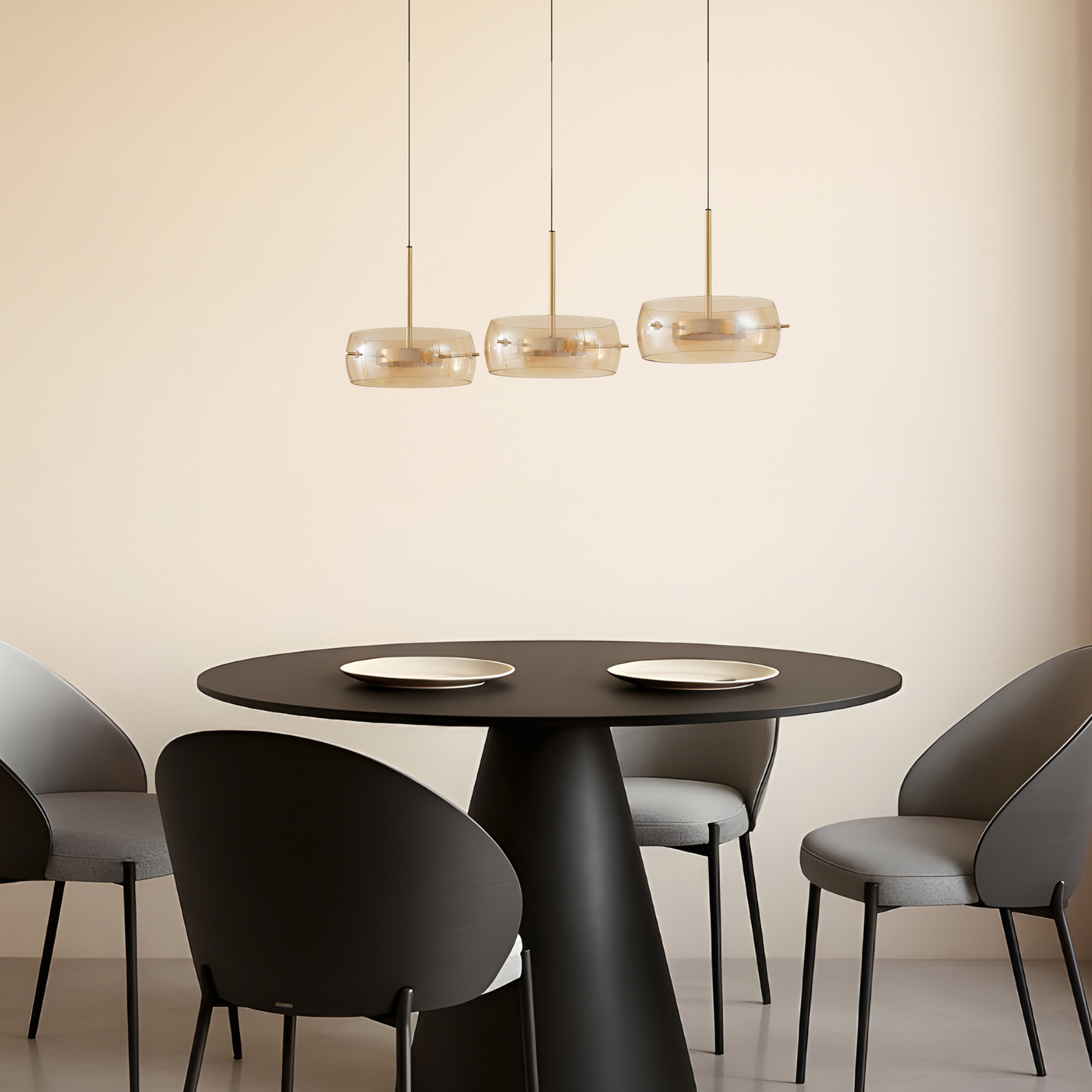 Lucande LED-Hängeleuchte Martis, amber, 3-flg., dimmbar