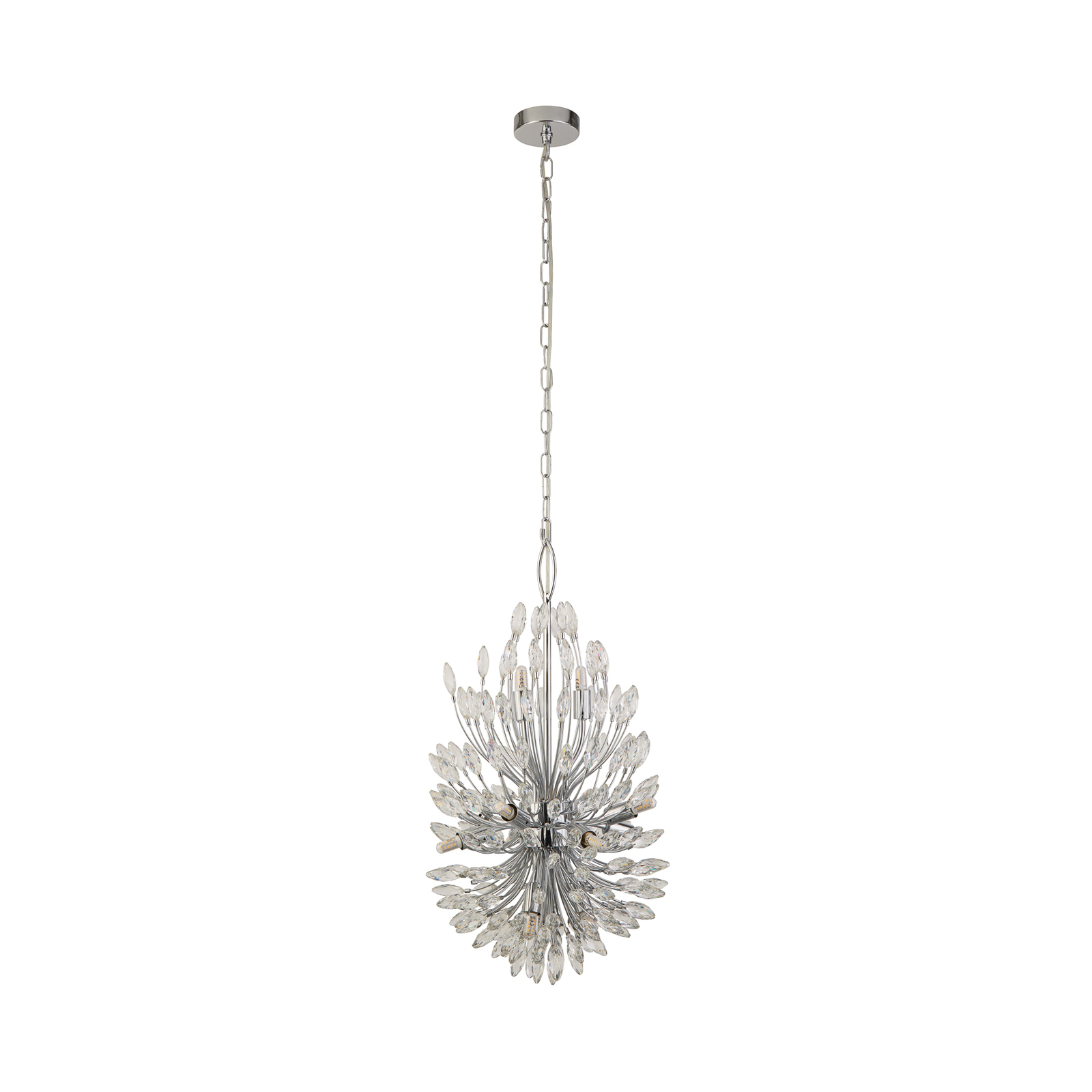 Peacock pendant light, chrome/clear, crystal glass, Ø 37 cm, G9