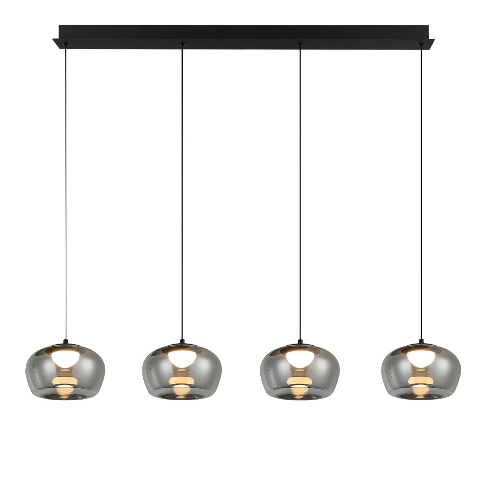 Nadia LED hanging light, length 92 cm, smoky grey, glass, 4-bulb