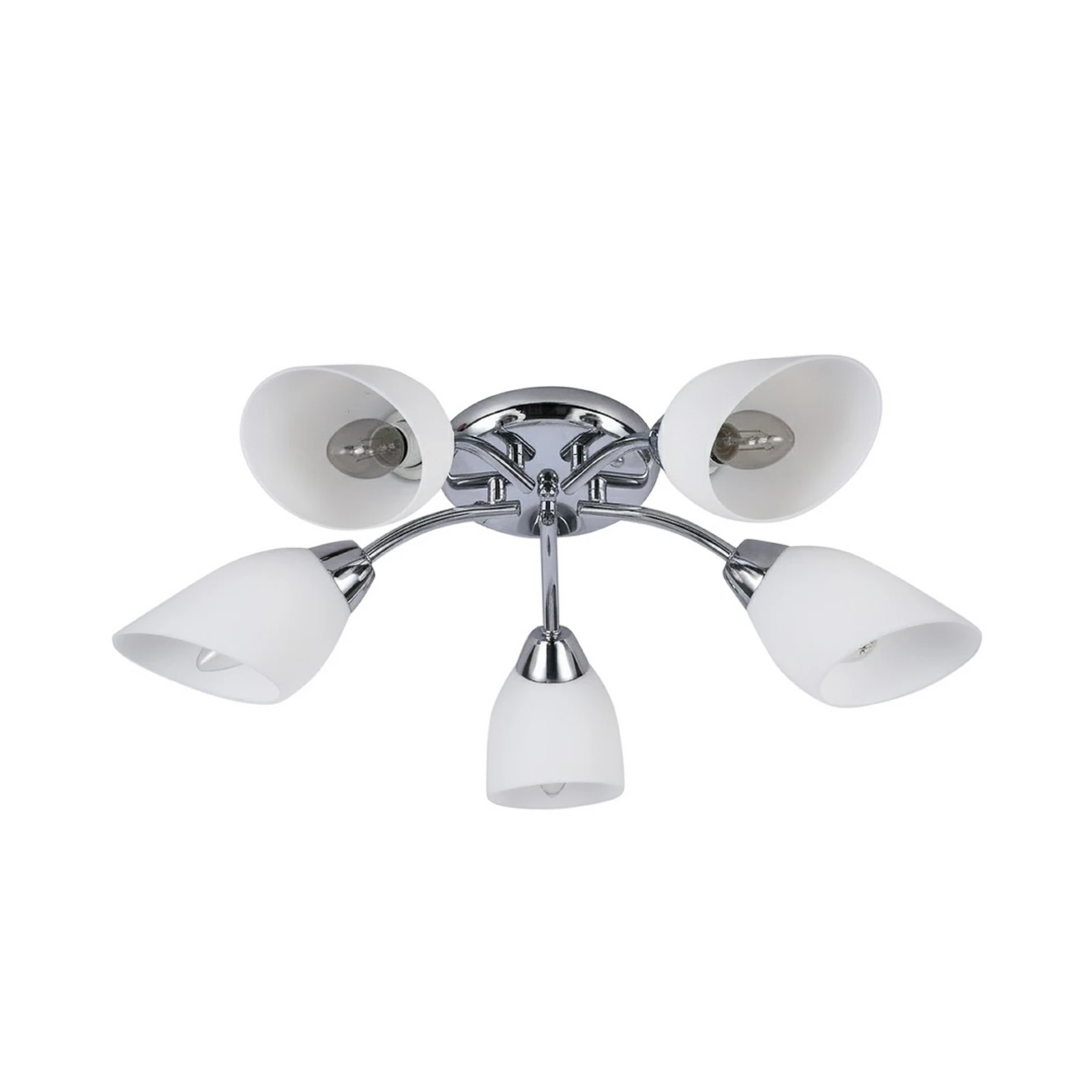 Plafondlamp Portos, 5-lamps, wit/chroom, metaal, Ø 54 cm