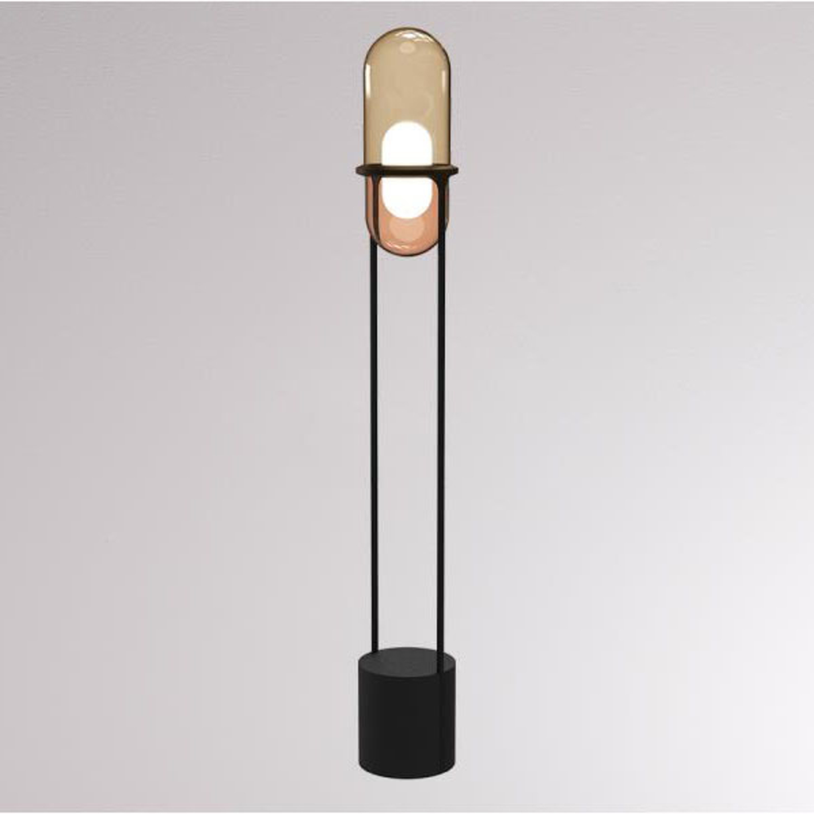 LOUM Pille LED floor lamp, champagne/copper, for Living / Dining Room, handblown glass, stone, 15 W, energy efficiency: A+, H: 150 cm