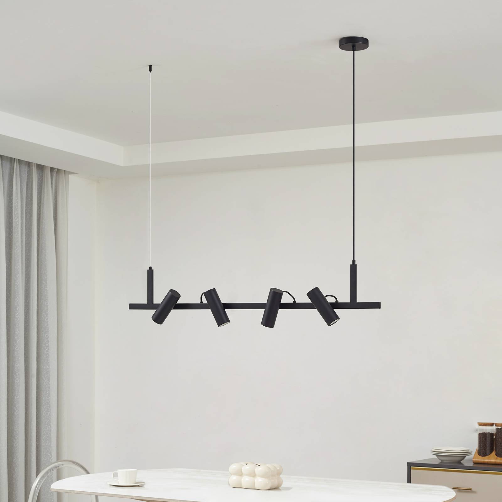 Lampa wisząca Lucande Lysias, czarna, metal, długość 120 cm