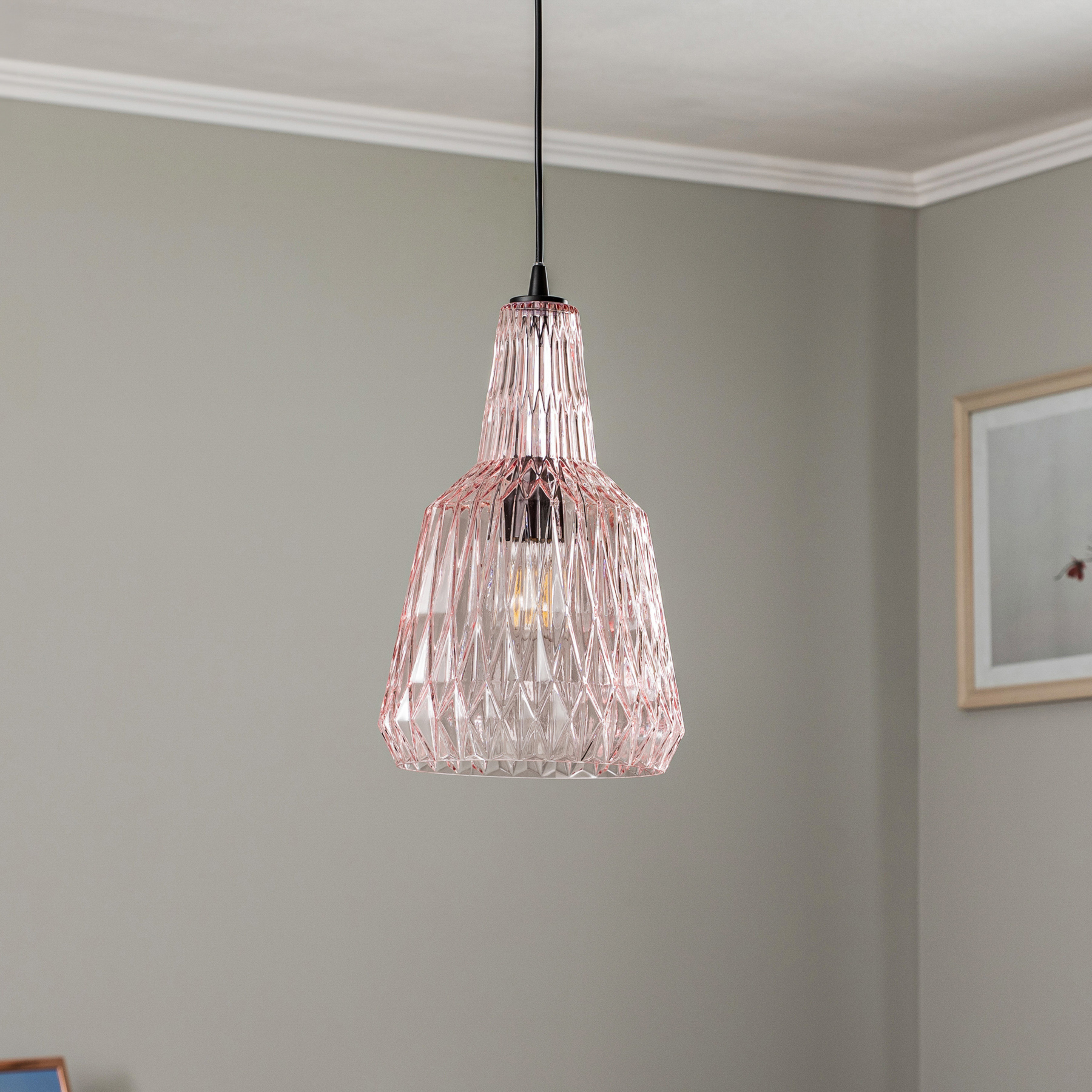 Lindby Hängeleuchte Belarion, pink, 1-flg., Glas, Ø 23 cm