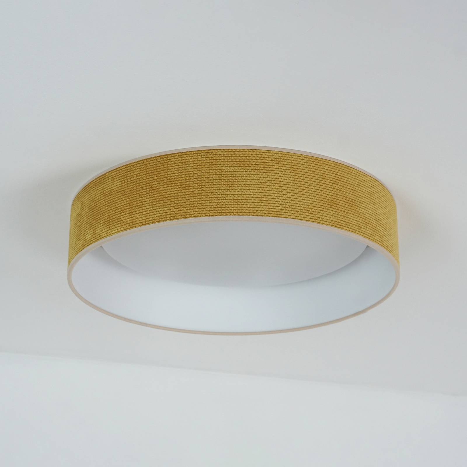 LED-Deckenleuchte Plafond, senfgelb, Stoff, Ø 45 cm, 3-step günstig online kaufen