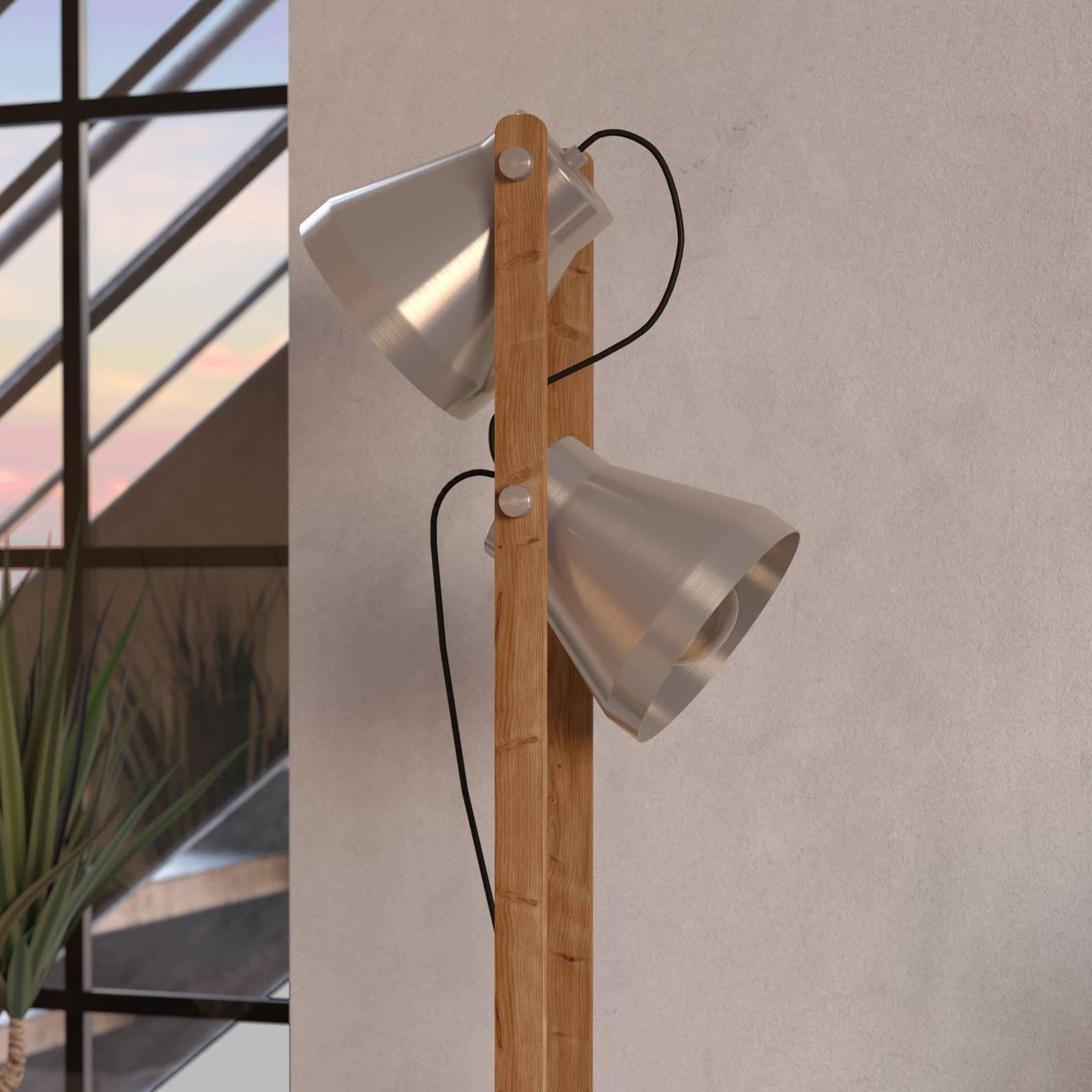 Stojací lampa Cawton, výška 134,5 cm, ocel/hnědá barva, 2 světla z oceli