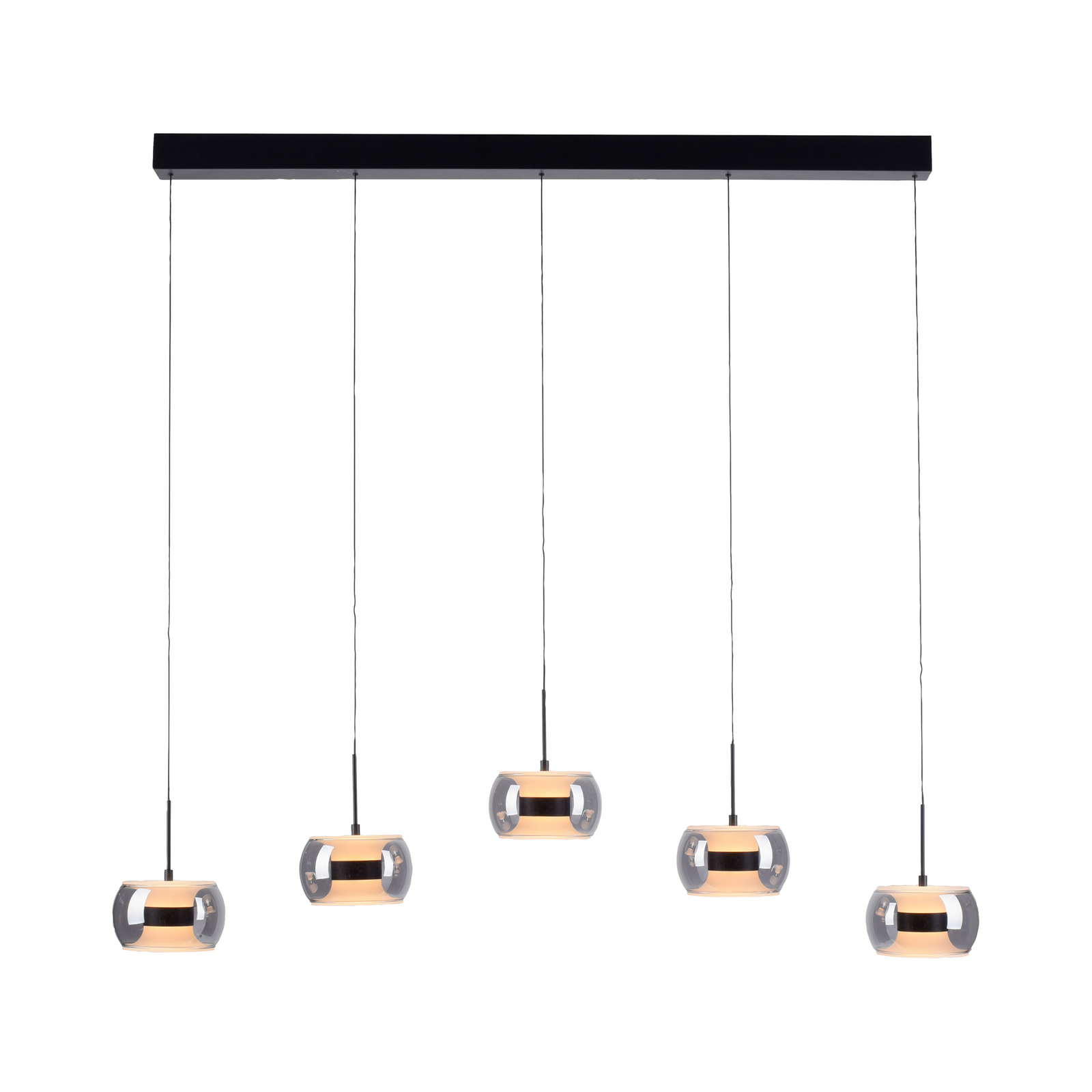 Fumea LED lógó lámpa, hossz: 119 cm, fekete/füstös üveg, CCT, 5 izzós