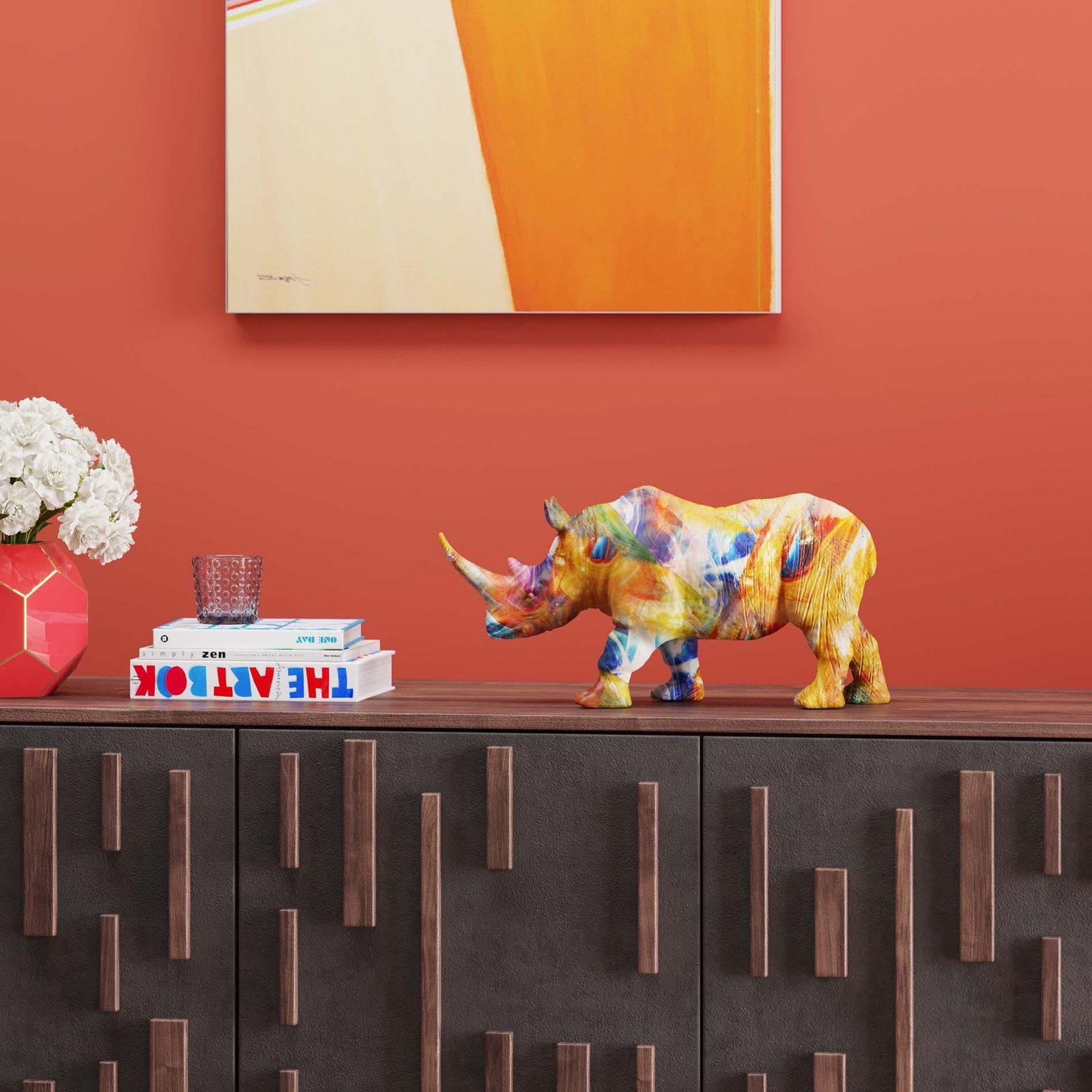 KARE decorative figure Coloured Rhino, polyresin, colourful print