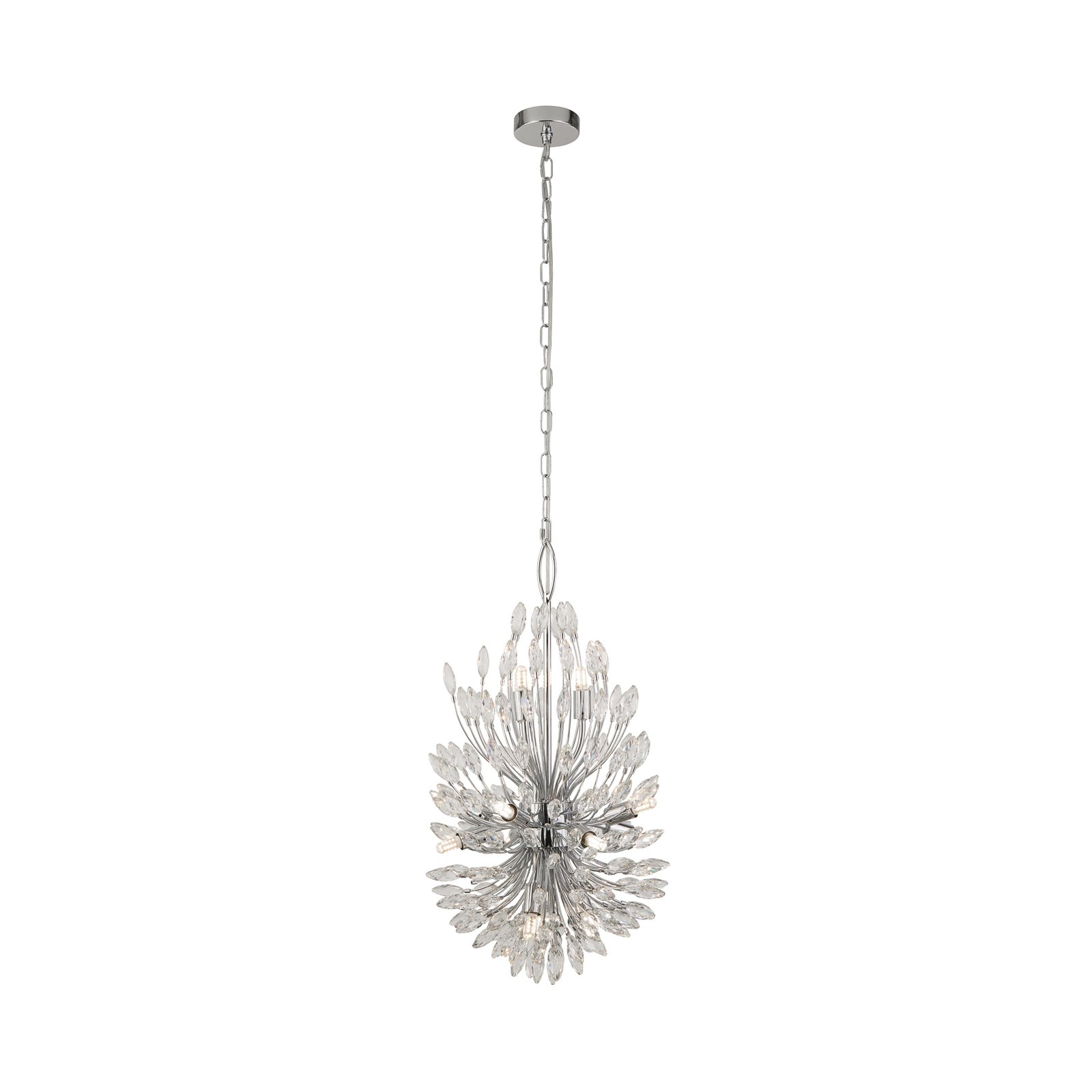 Peacock pendant light, chrome/clear, crystal glass, Ø 37 cm, G9