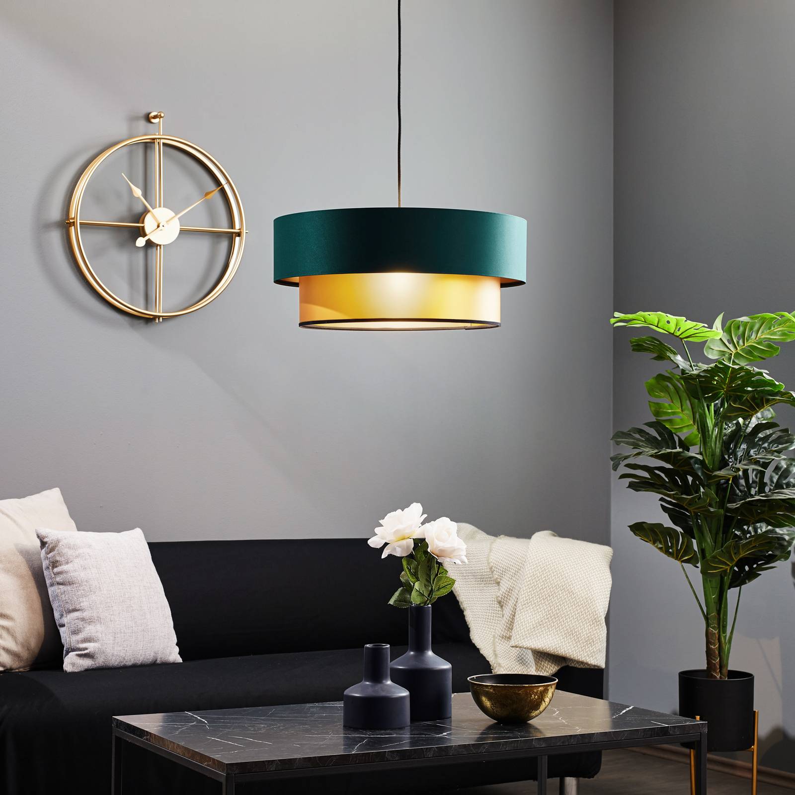 Maco Design Závěsná lampa Dorina, zelená/zlatá Ø 50 cm