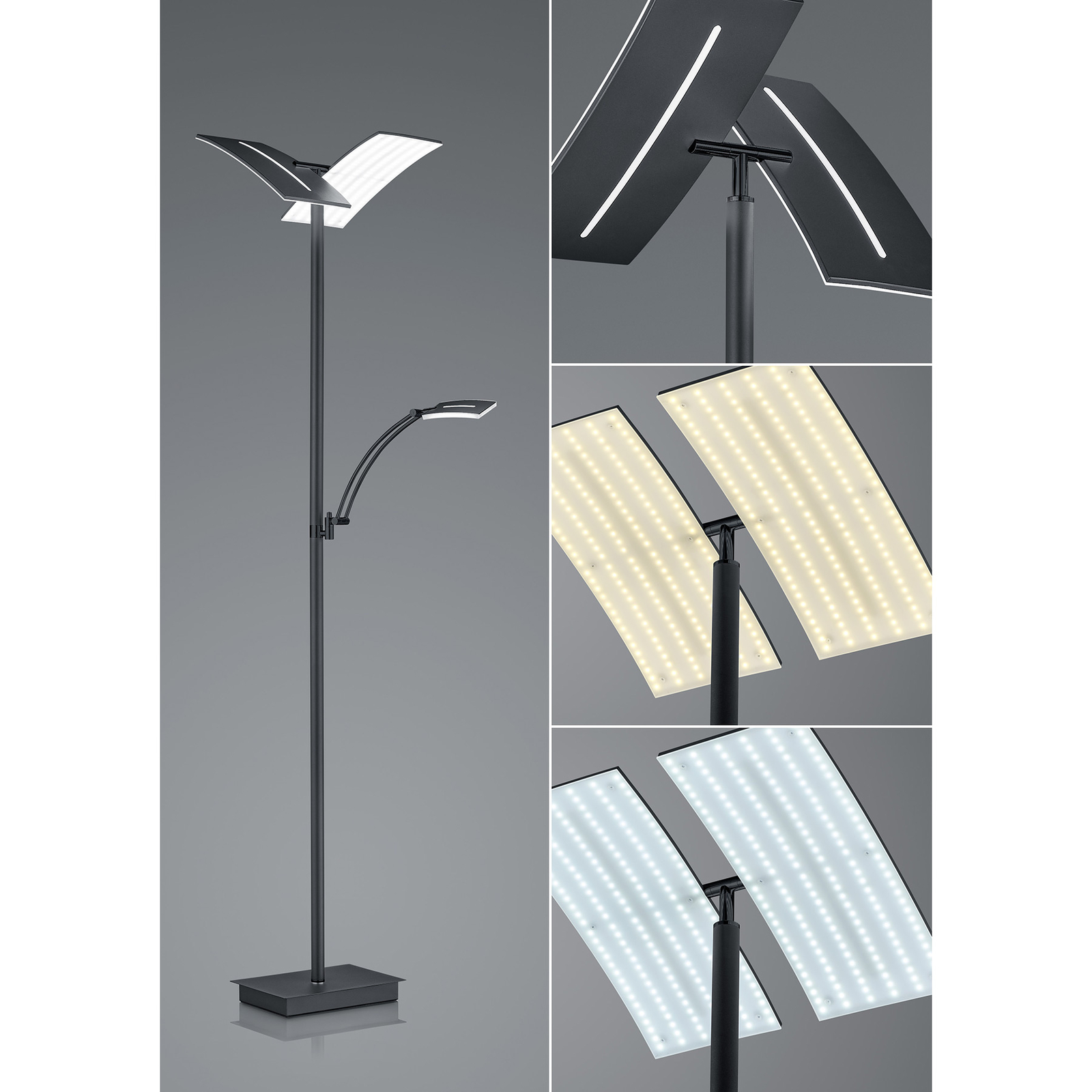 Dual LED floor lamp with a reading light, black