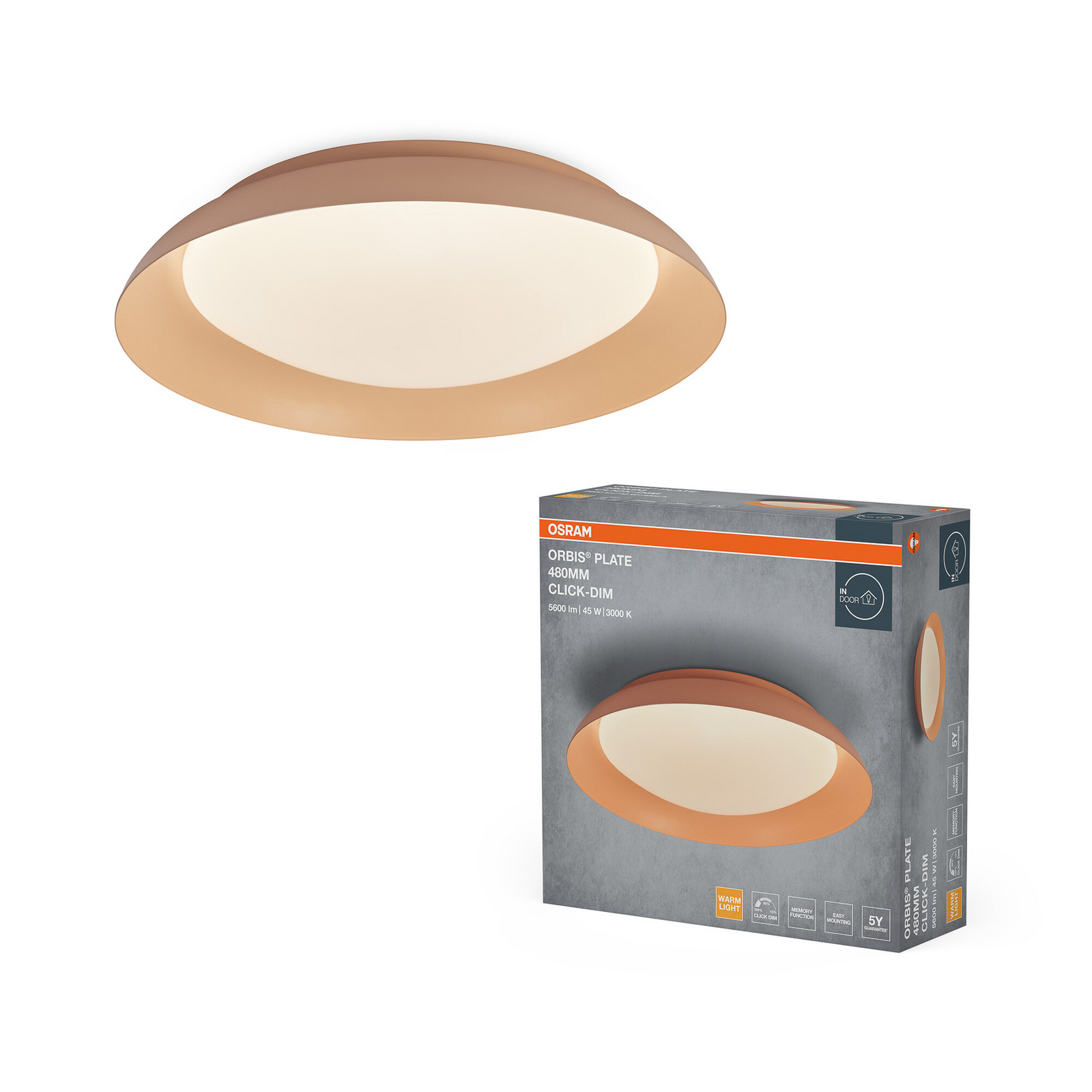 OSRAM LED griestu lampa ORBIS PLATE, rozā, Ø 48 cm, clickdim